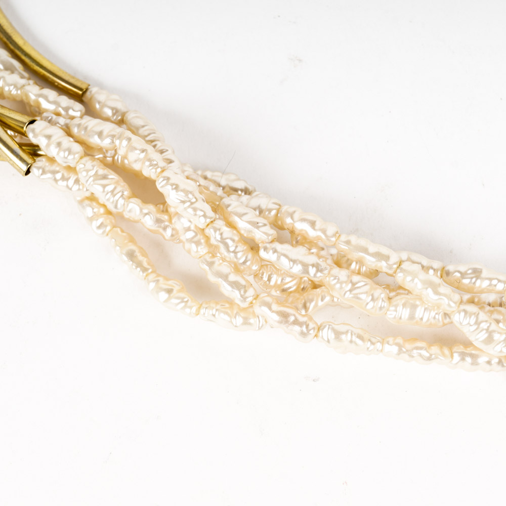 Vintage Brass Tone Bead and Faux Pearl Necklace