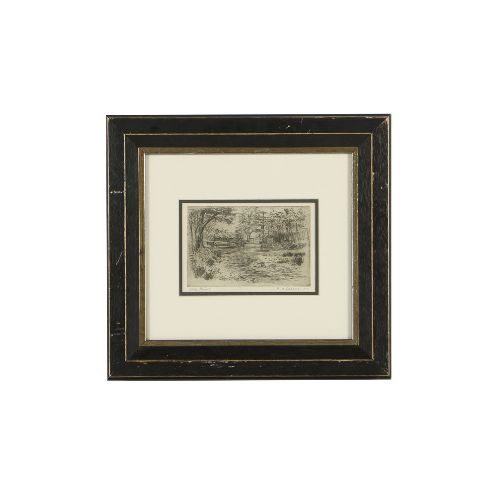 Gijsbertus Kloezeman Dry Point Etching on Paper Bridge Landscape Scene