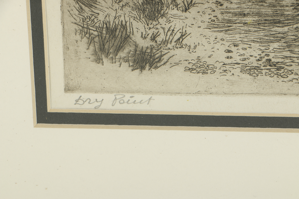 Gijsbertus Kloezeman Dry Point Etching on Paper Bridge Landscape Scene