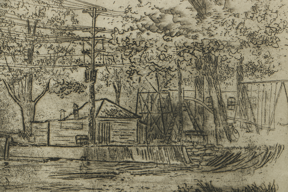 Gijsbertus Kloezeman Dry Point Etching on Paper Bridge Landscape Scene