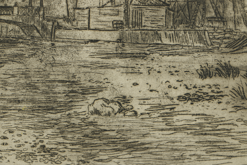 Gijsbertus Kloezeman Dry Point Etching on Paper Bridge Landscape Scene