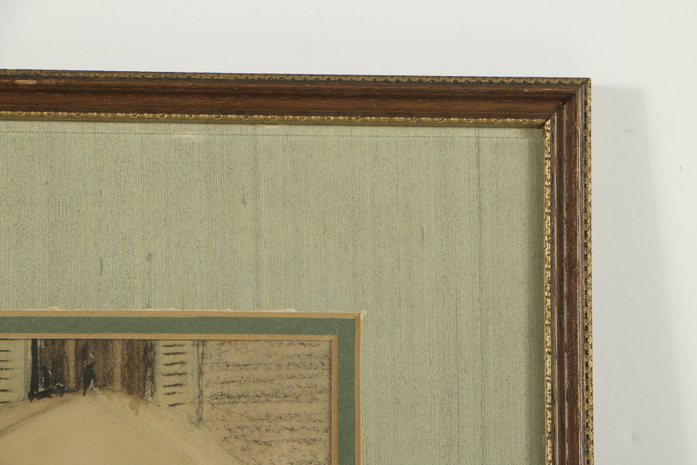 Anita Willets Burnham Mixed Media Painting on Paper Town Market Scene