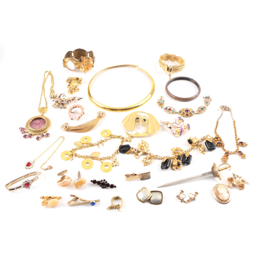Vintage Gold Tone Costume Jewelry Including Goldette