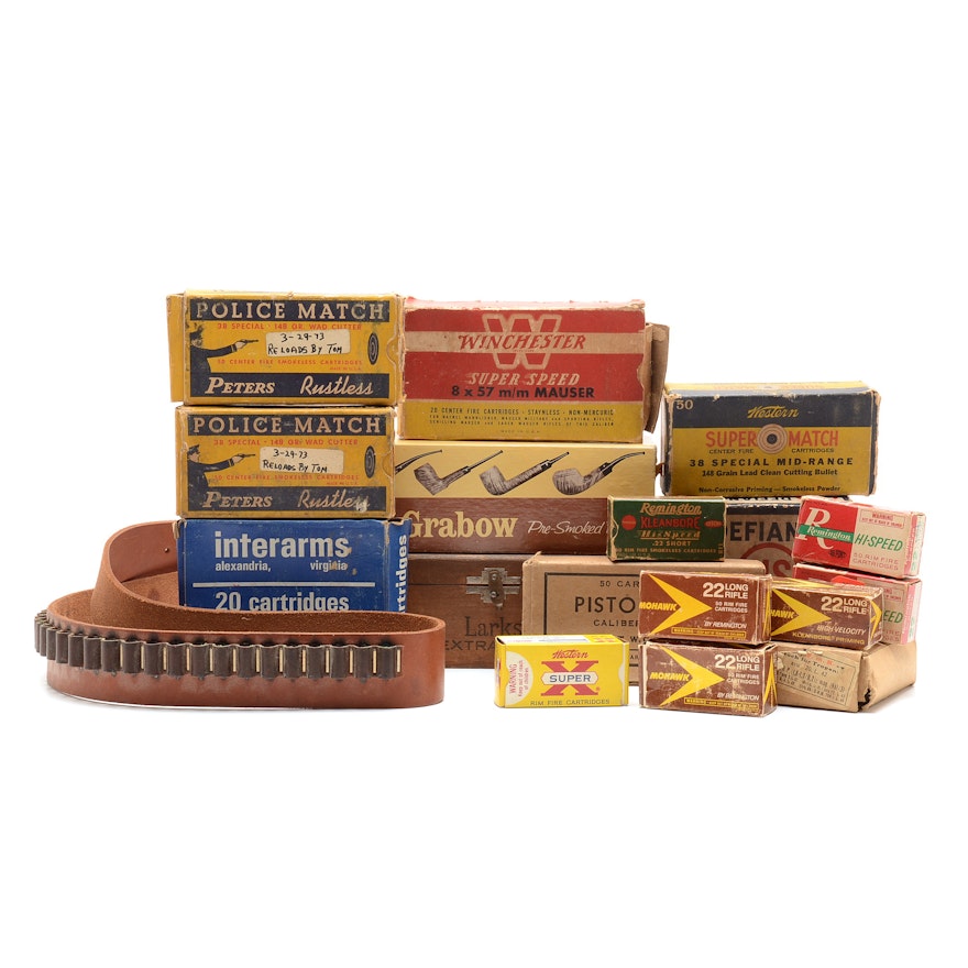 Vintage Ammunition Boxes and Leather Belt