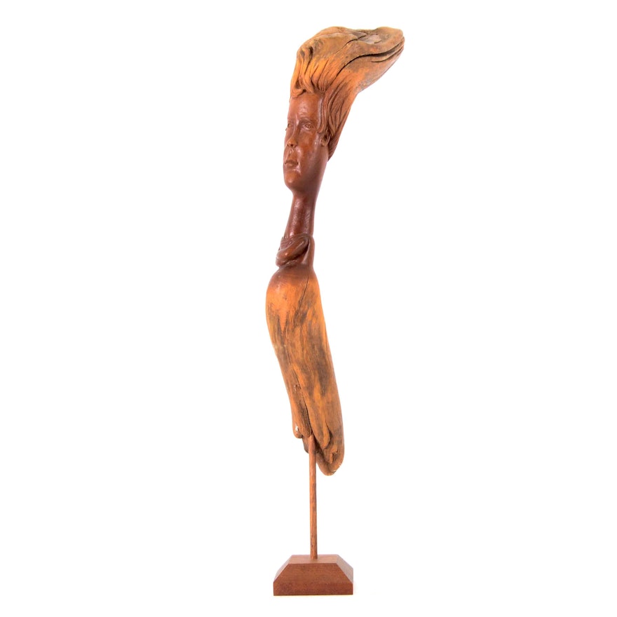 Carved Wooden Caricature on Stand