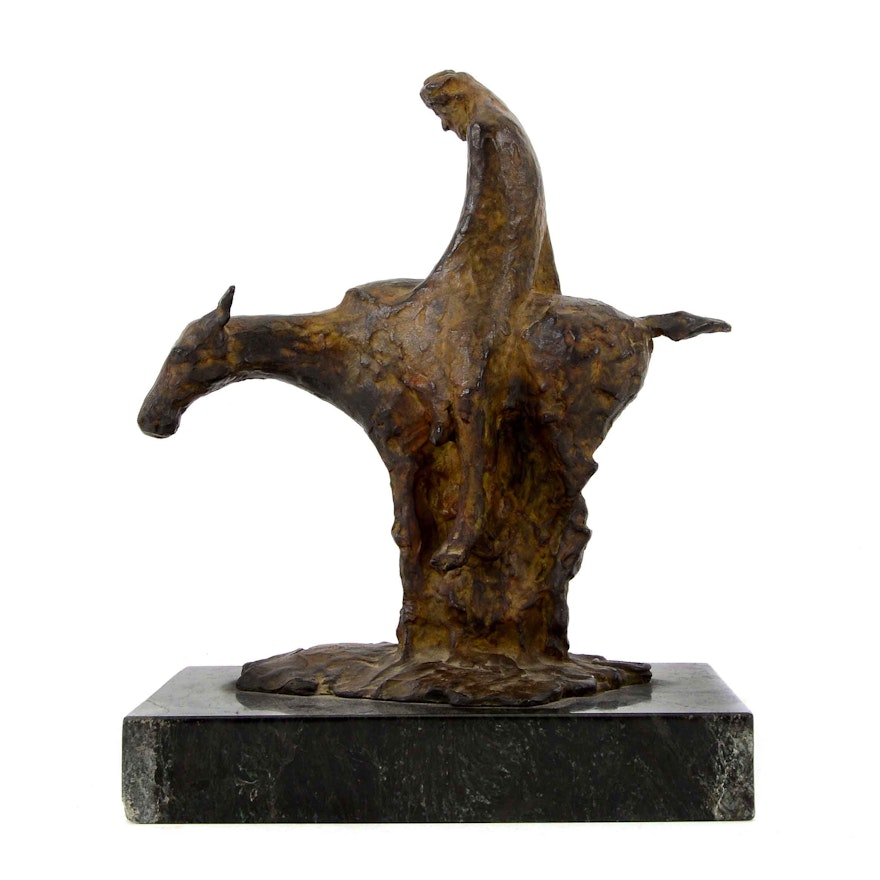 Jimilu Mason 1967 Cast Bronze Sculpture of Figure on Horse