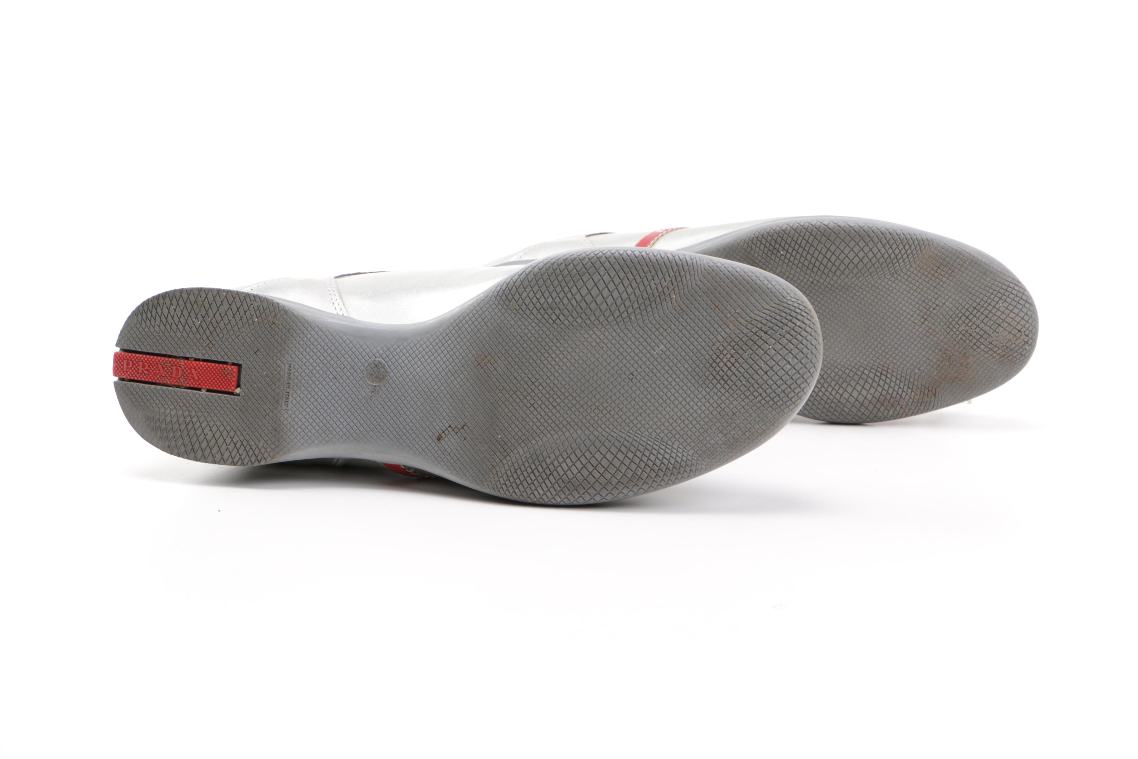 Women's Prada Metallic Silver Sneakers