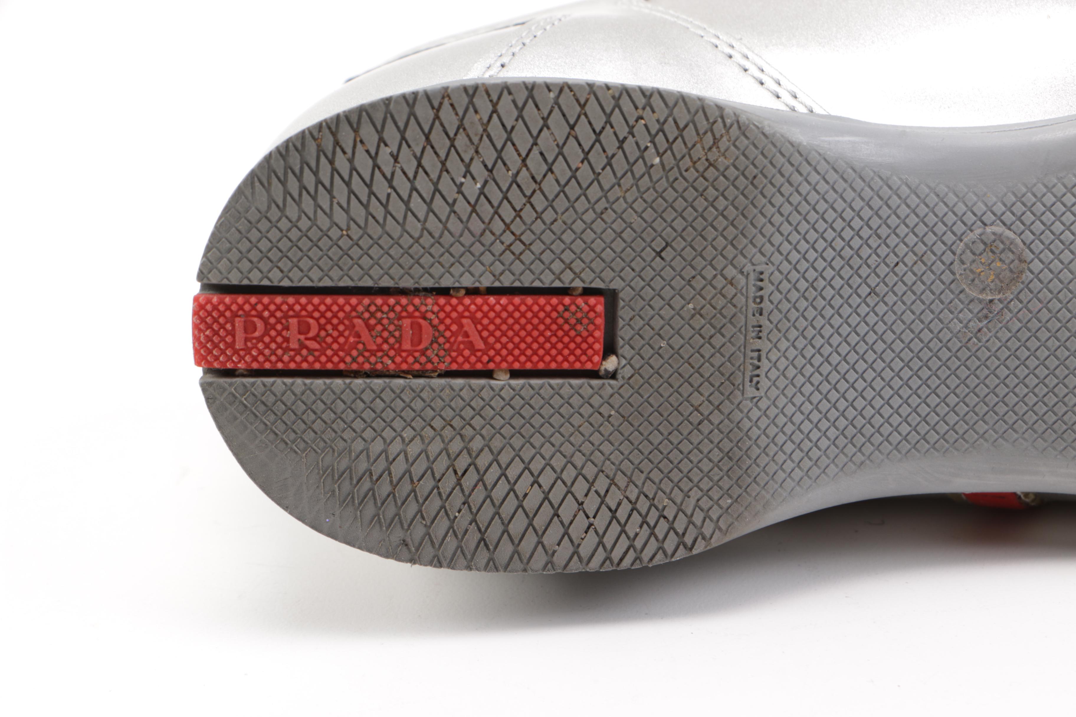 Women's Prada Metallic Silver Sneakers