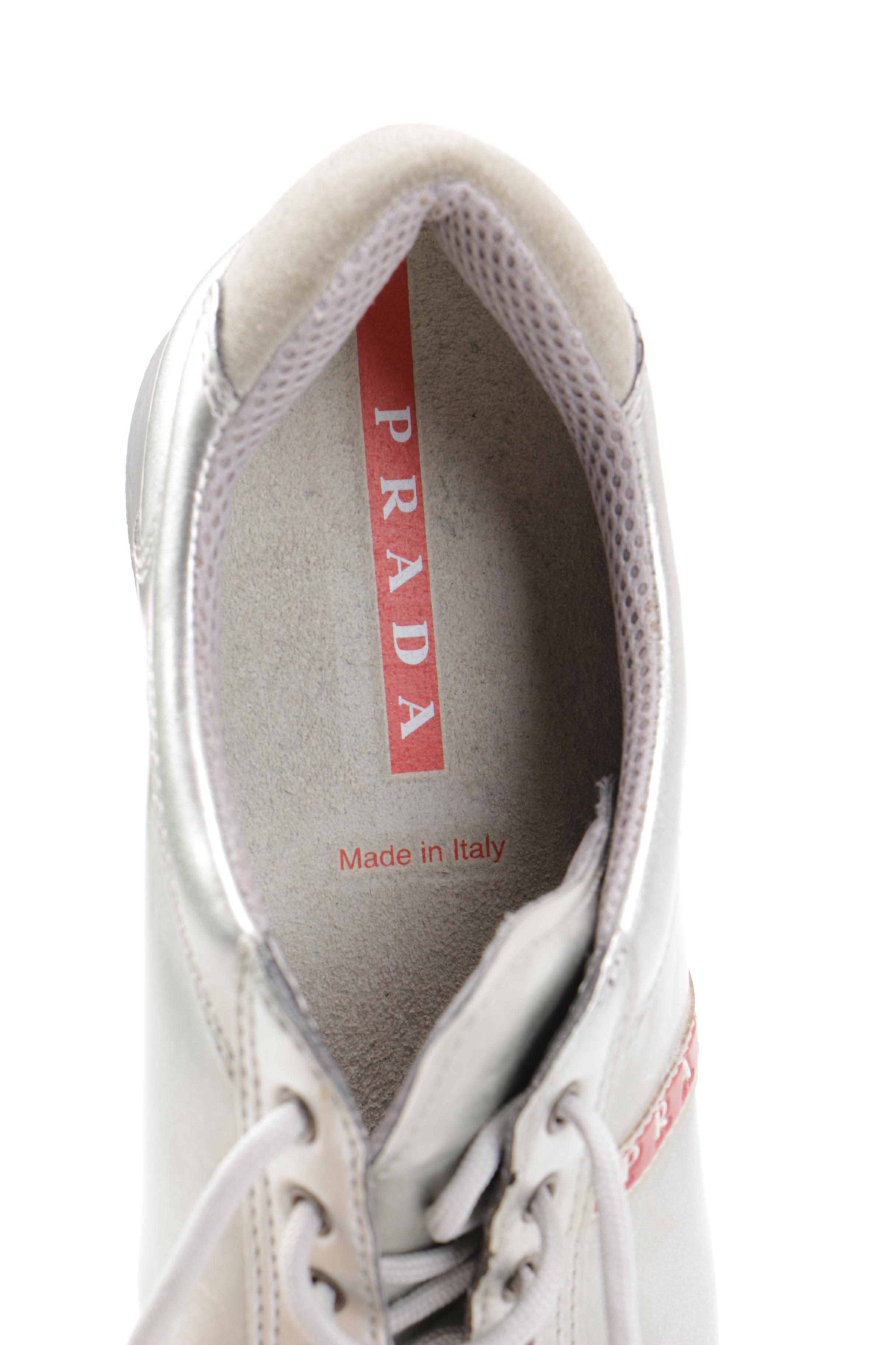 Women's Prada Metallic Silver Sneakers