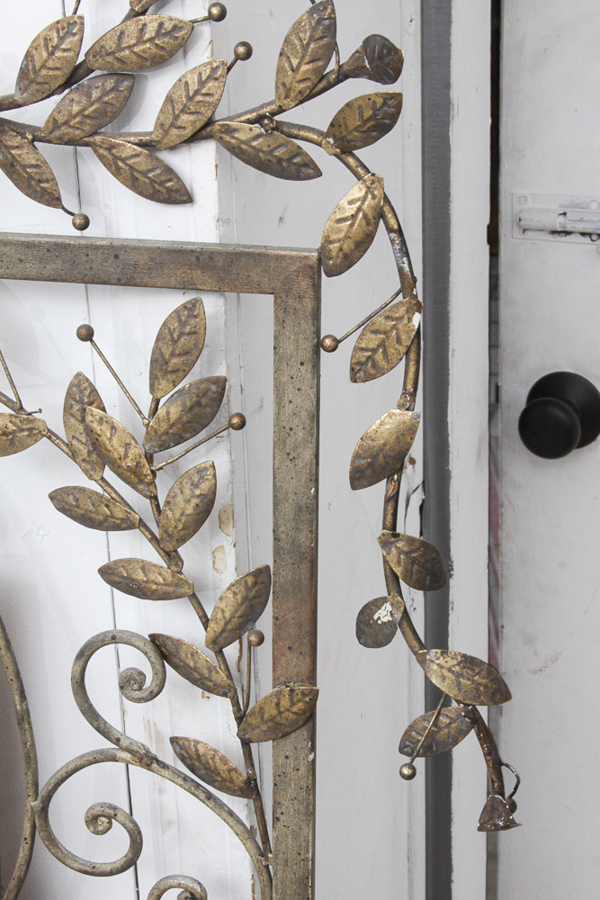 Ornate Framed Bevel Wall Mirror With Leafy Metal Accents