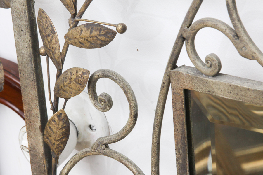 Ornate Framed Bevel Wall Mirror With Leafy Metal Accents