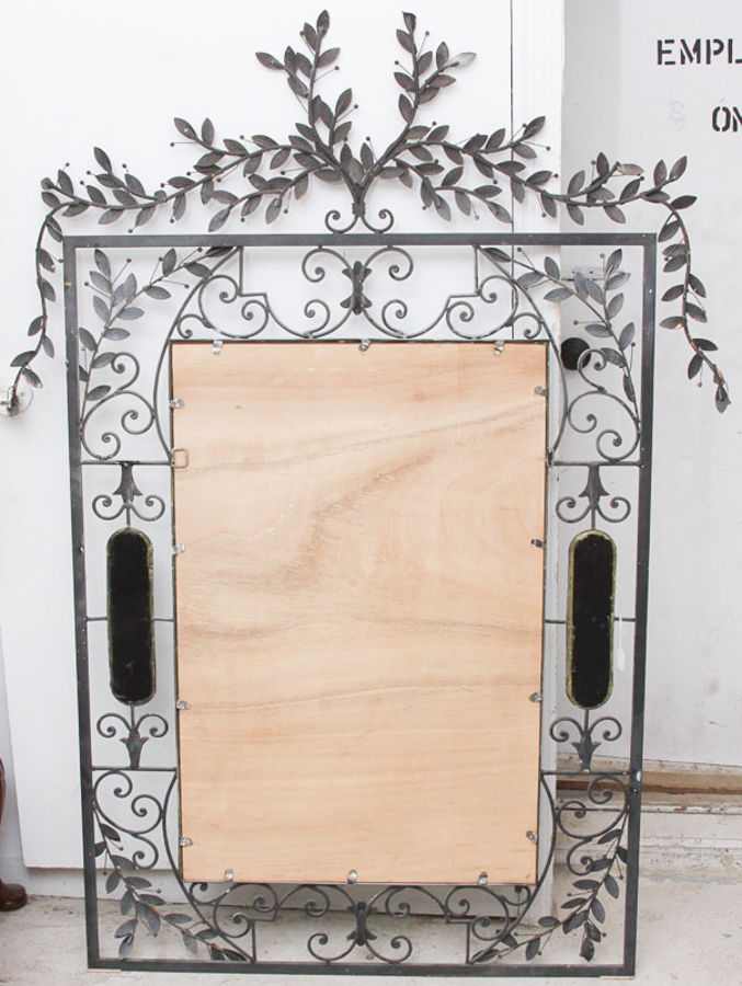 Ornate Framed Bevel Wall Mirror With Leafy Metal Accents