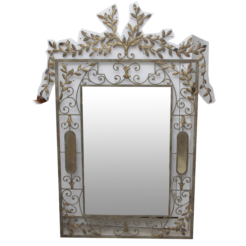 Ornate Framed Bevel Wall Mirror With Leafy Metal Accents