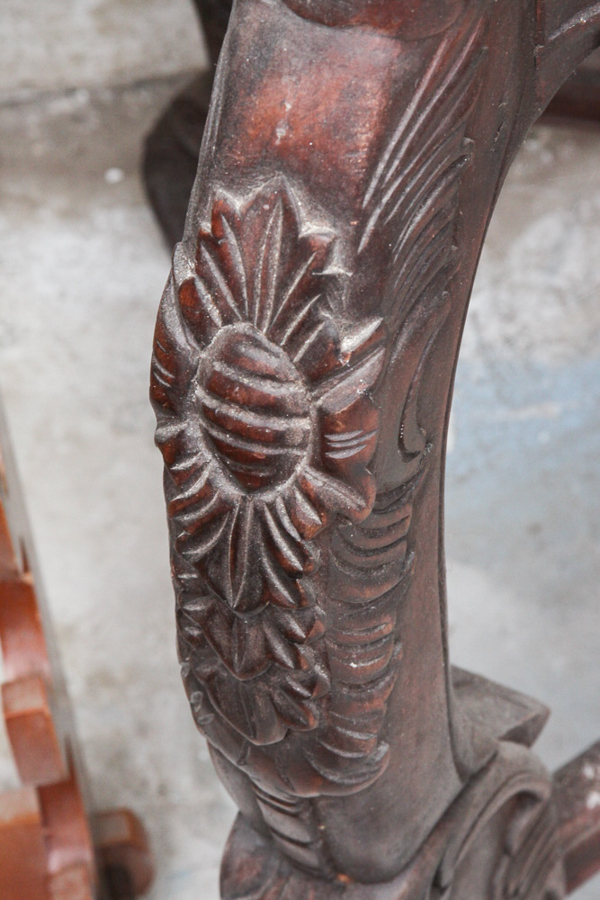 Victorian Style Marble Top Carved Wood Table