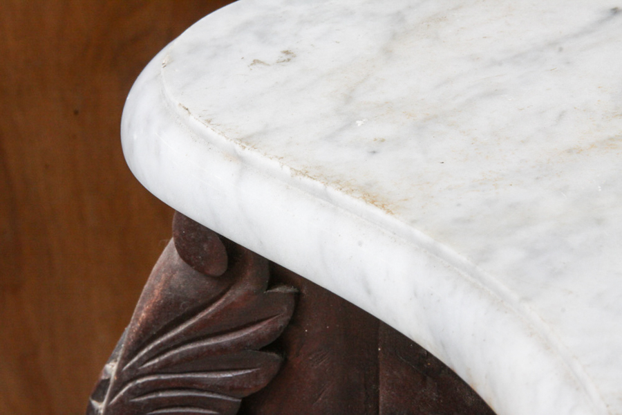 Victorian Style Marble Top Carved Wood Table
