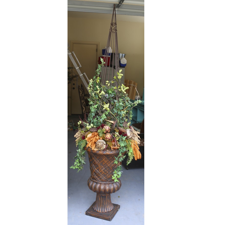Faux Floral Greenery in Resin Urn