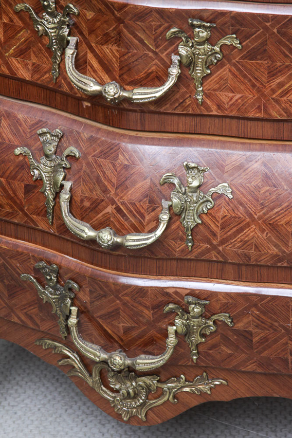 Vintage Louis XV Style Bombe Chest with Parquetry