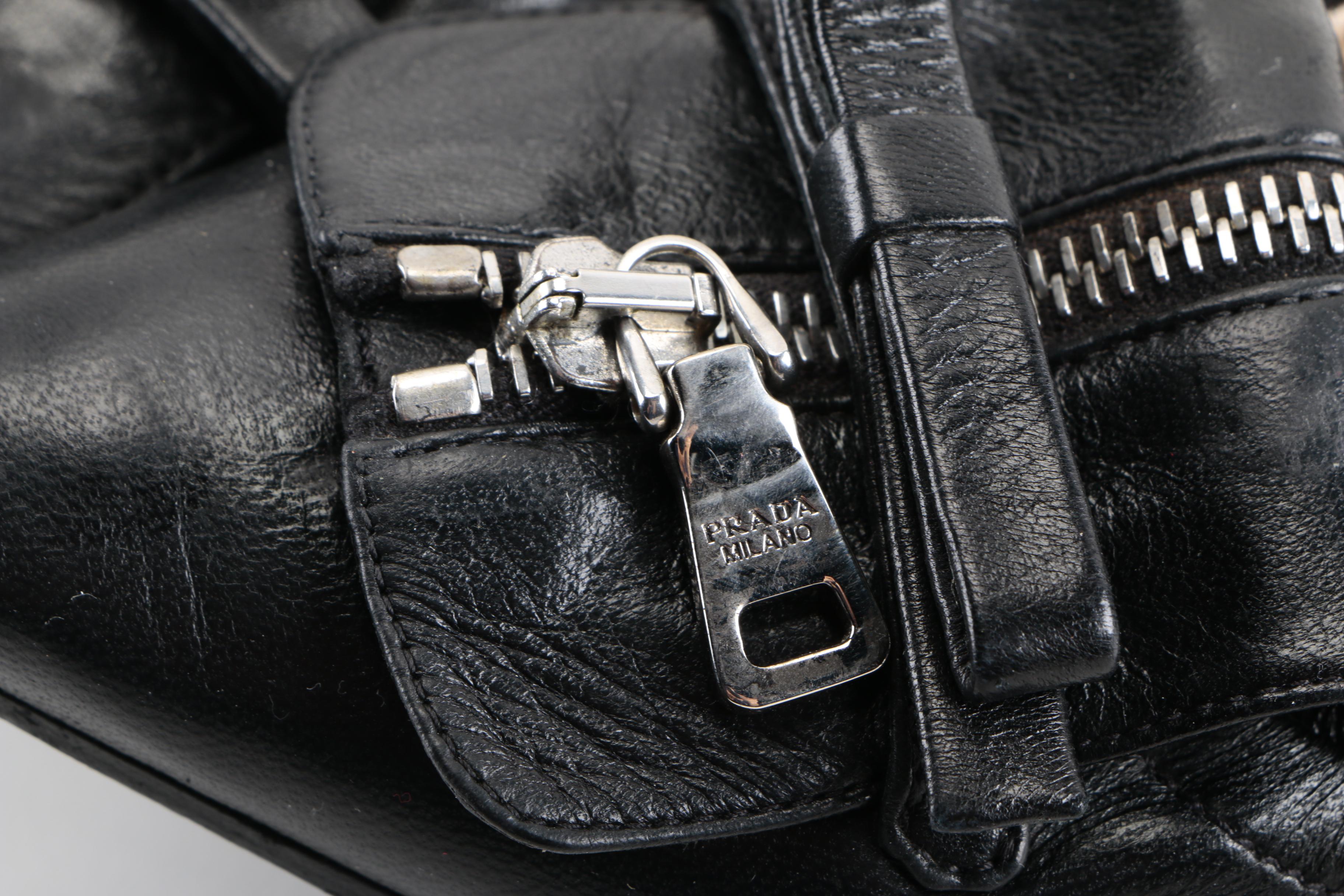 Prada Pointy Zip-Front Leather Ballerina Flat