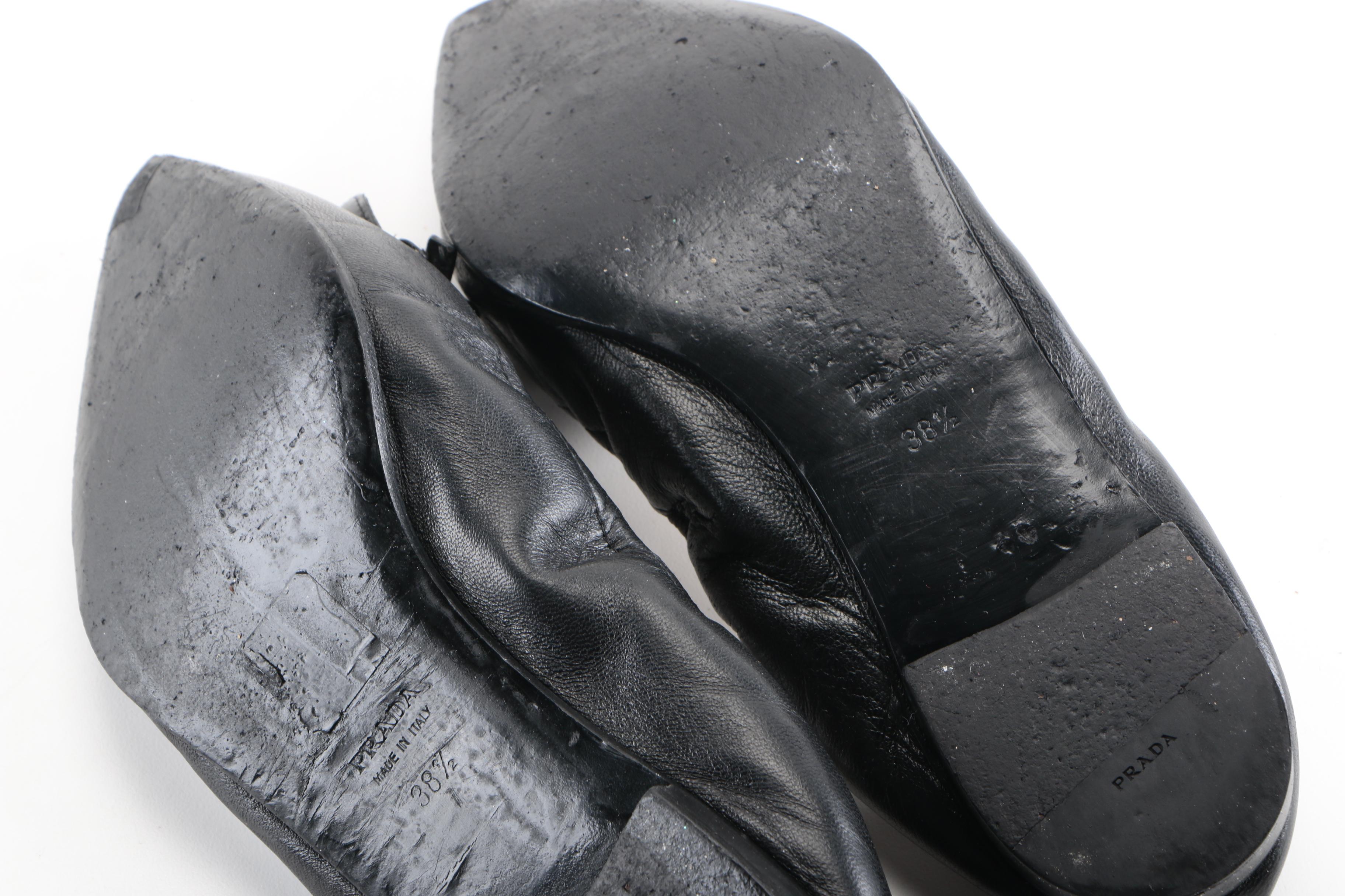 Prada Pointy Zip-Front Leather Ballerina Flat