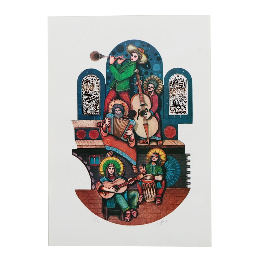 Amram Ebgi Limited Edition Embossed Offset Lithograph "Three Musicians"