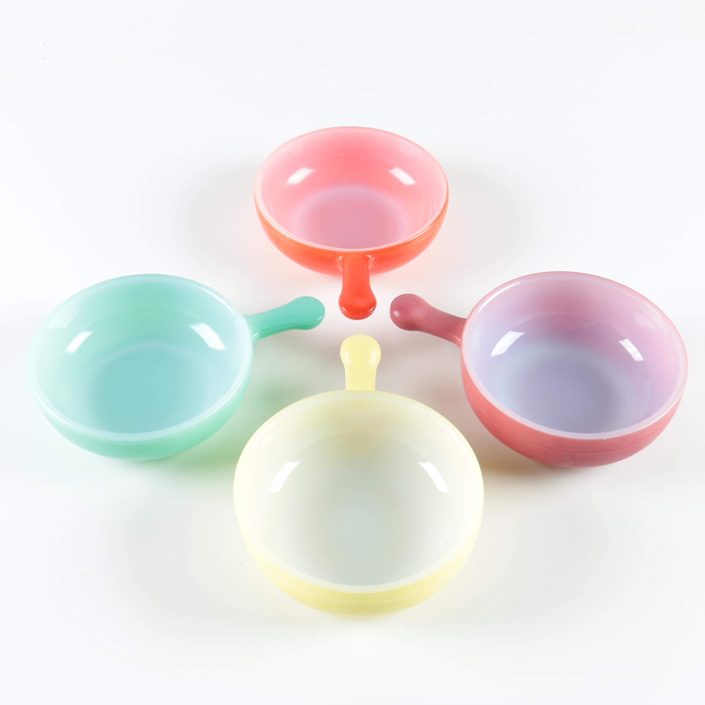 Four "Glasbake" Soup Bowls with Handles