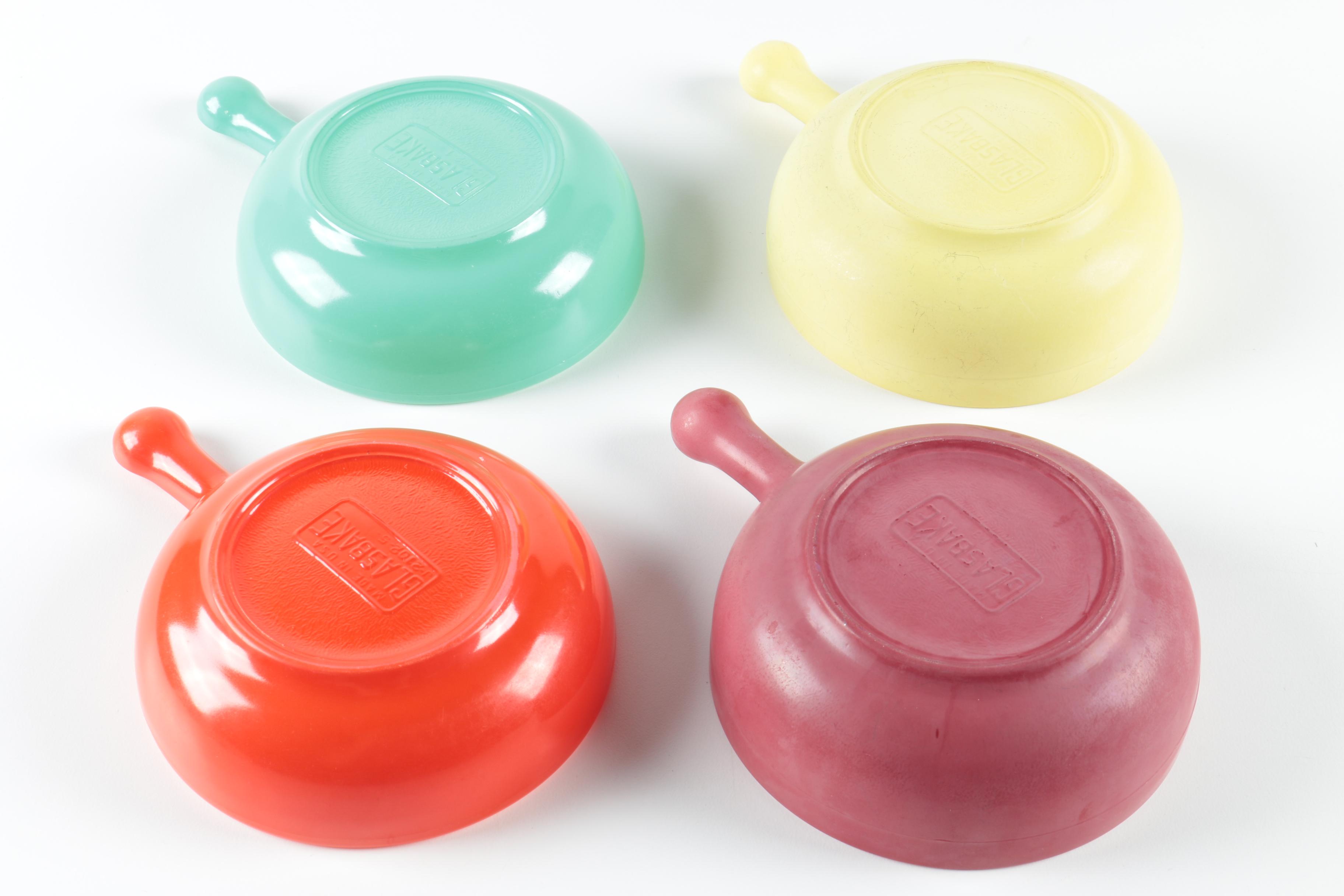 Four "Glasbake" Soup Bowls with Handles