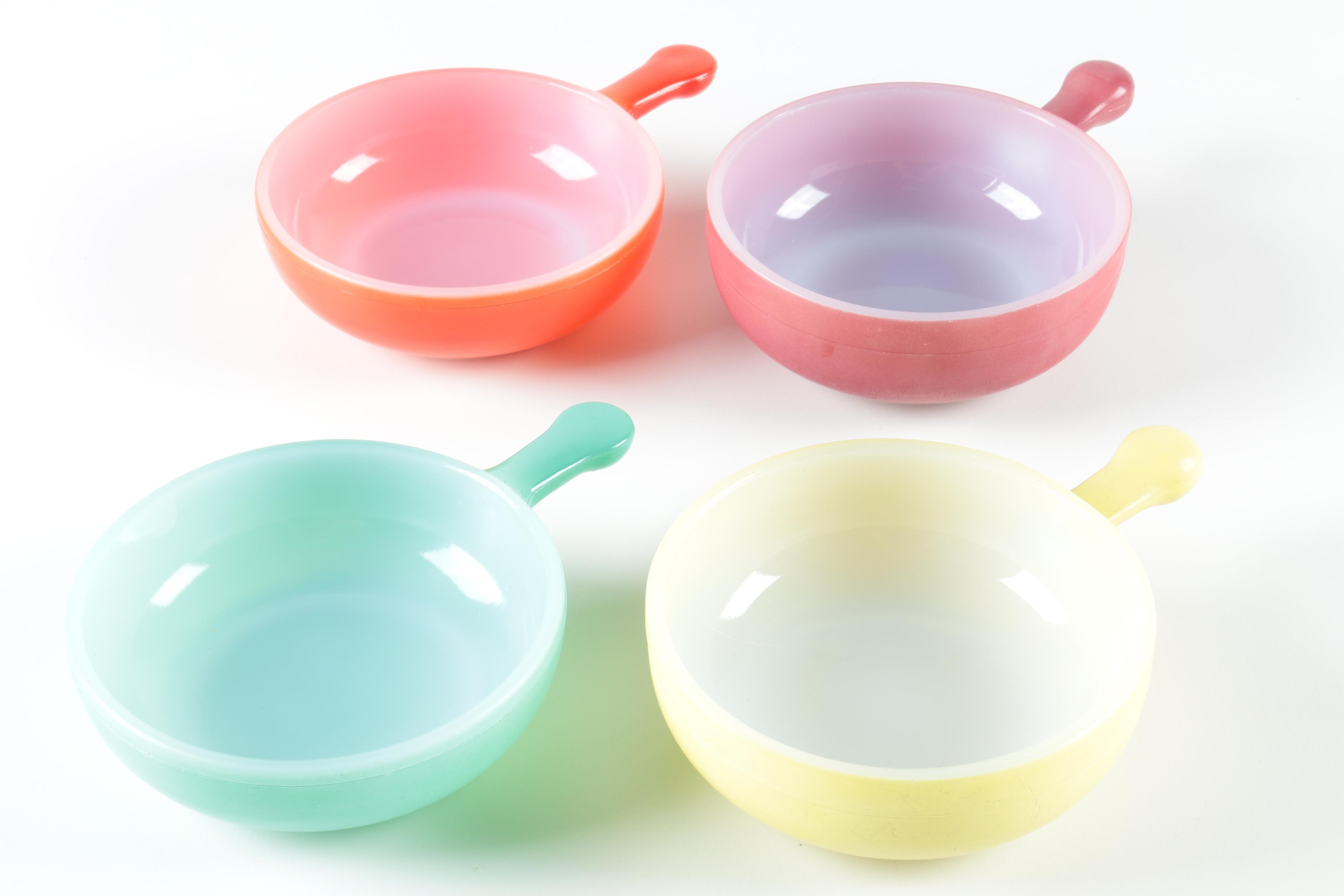 Four "Glasbake" Soup Bowls with Handles