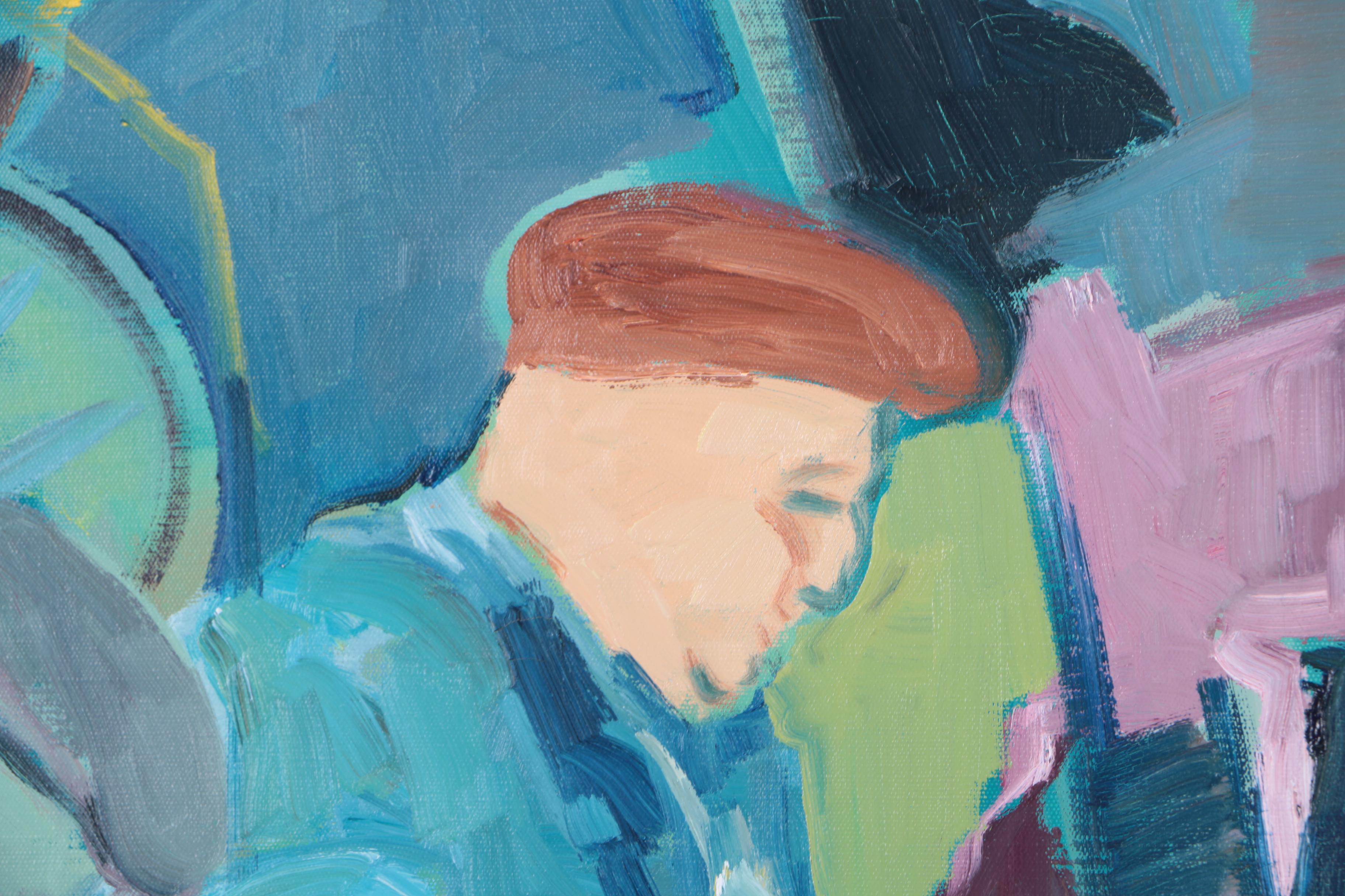 Larmi 1973 Oil Painting on Canvas of Workers in a Factory "H. Calderais"