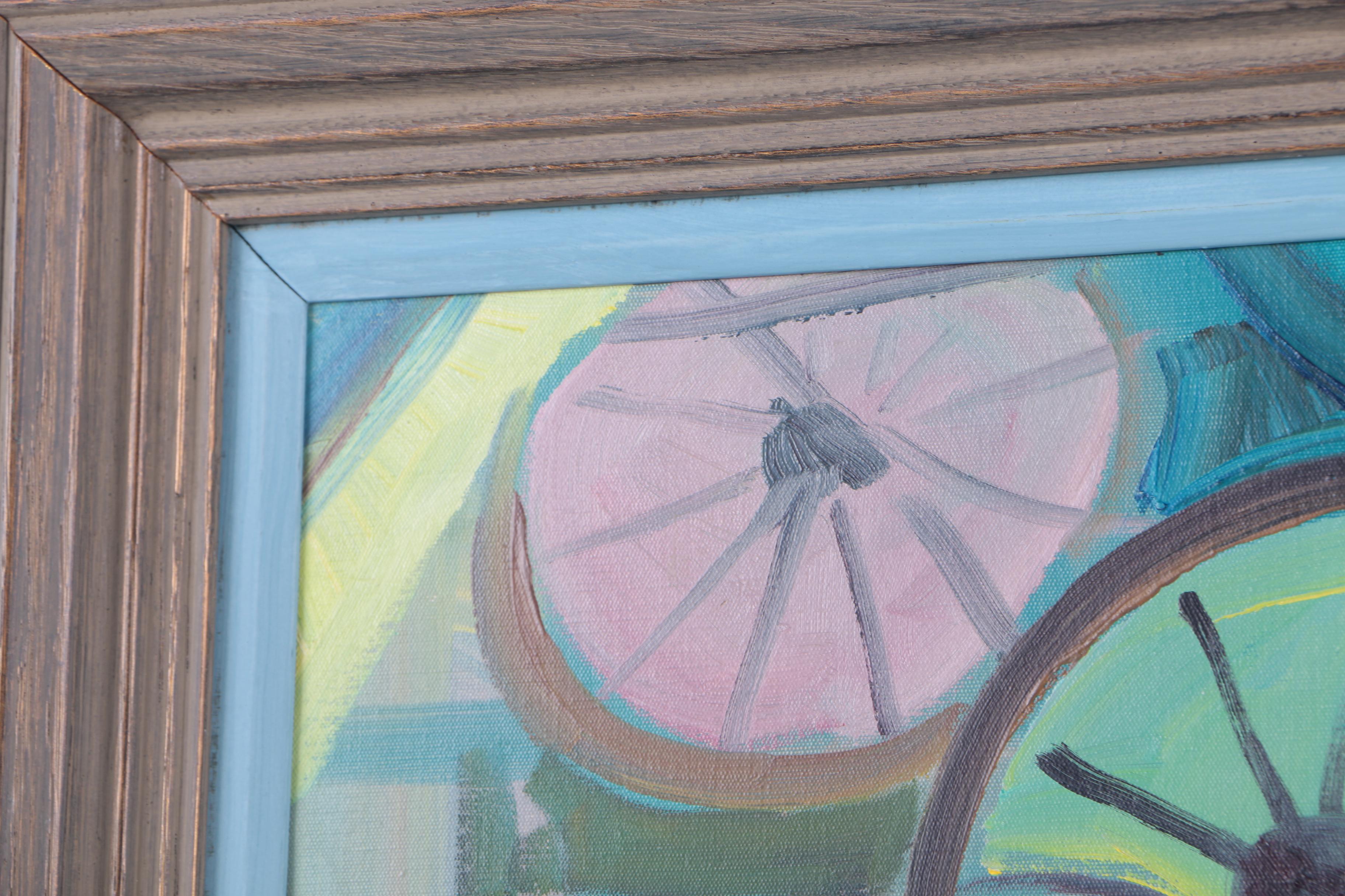 Larmi 1973 Oil Painting on Canvas of Workers in a Factory "H. Calderais"