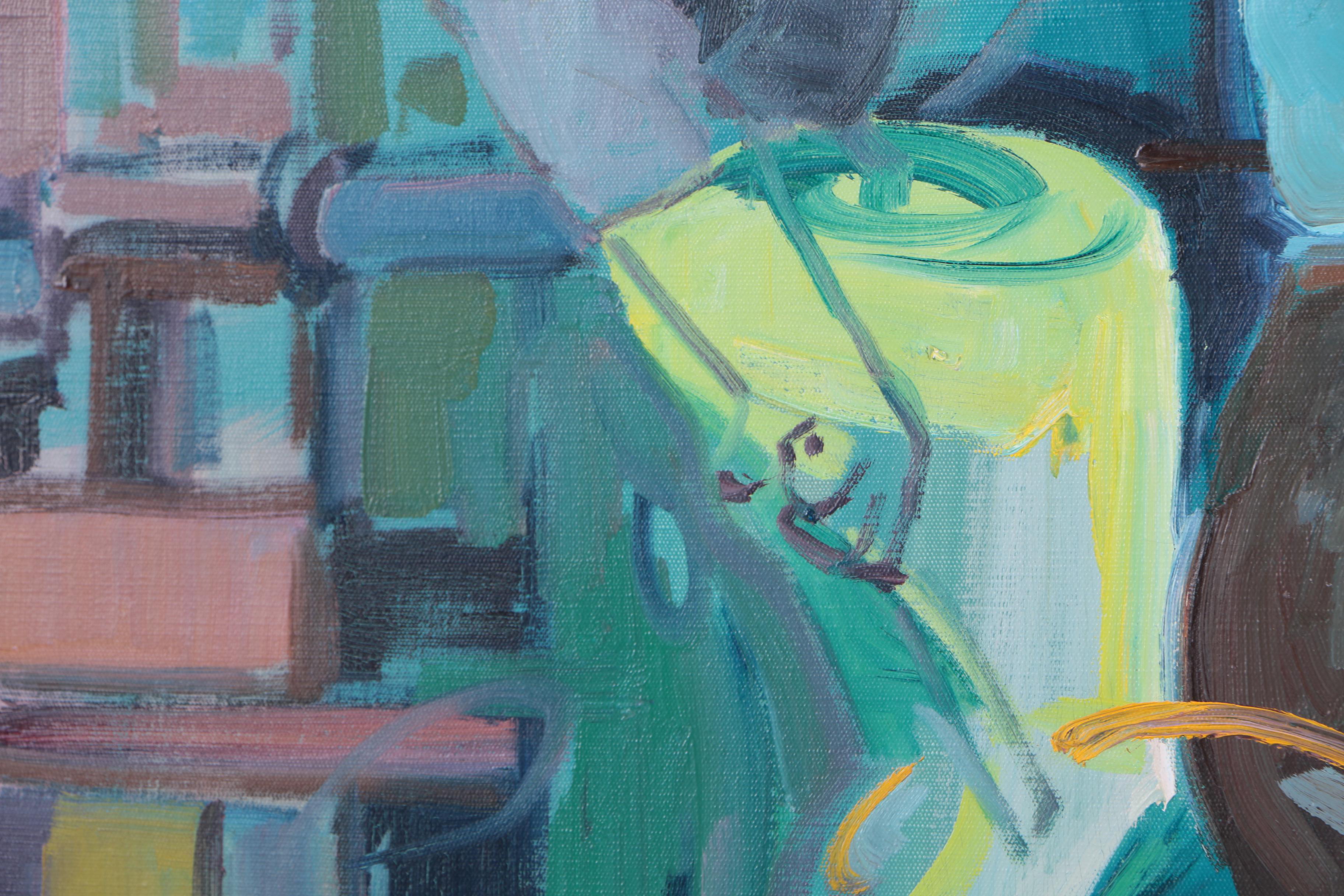 Larmi 1973 Oil Painting on Canvas of Workers in a Factory "H. Calderais"