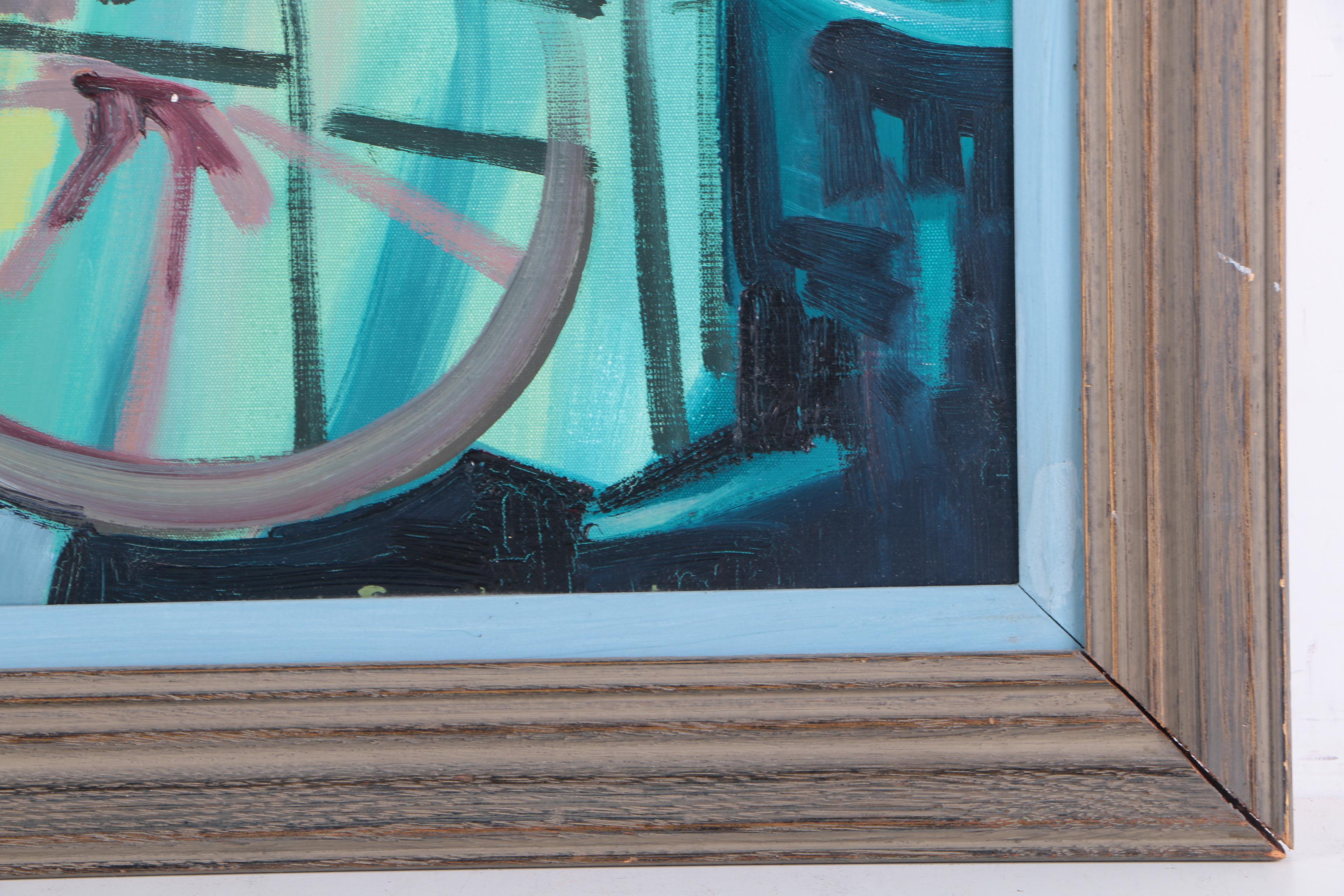 Larmi 1973 Oil Painting on Canvas of Workers in a Factory "H. Calderais"