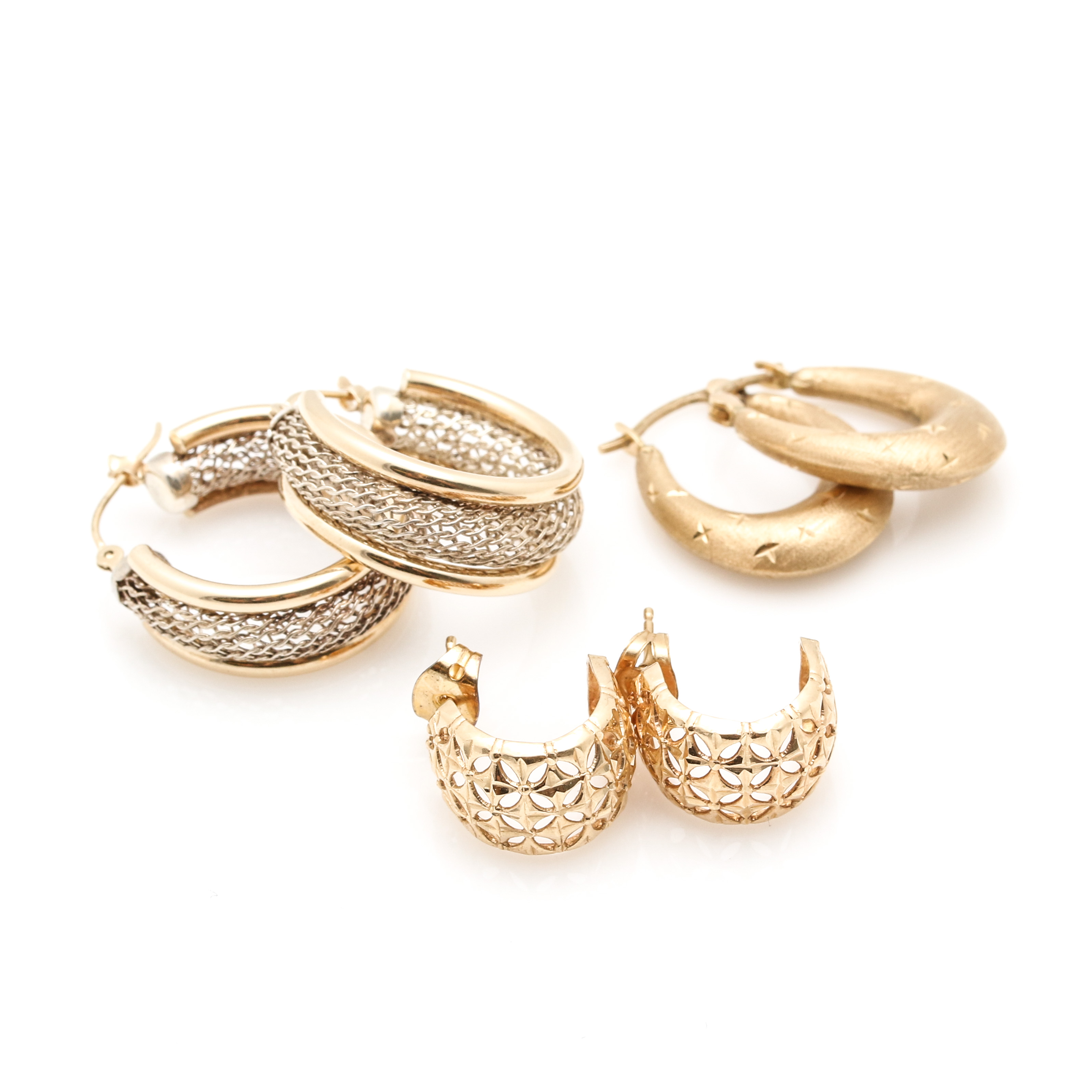 Selection of 14K Yellow Gold and Two Tone Hoop Earrings