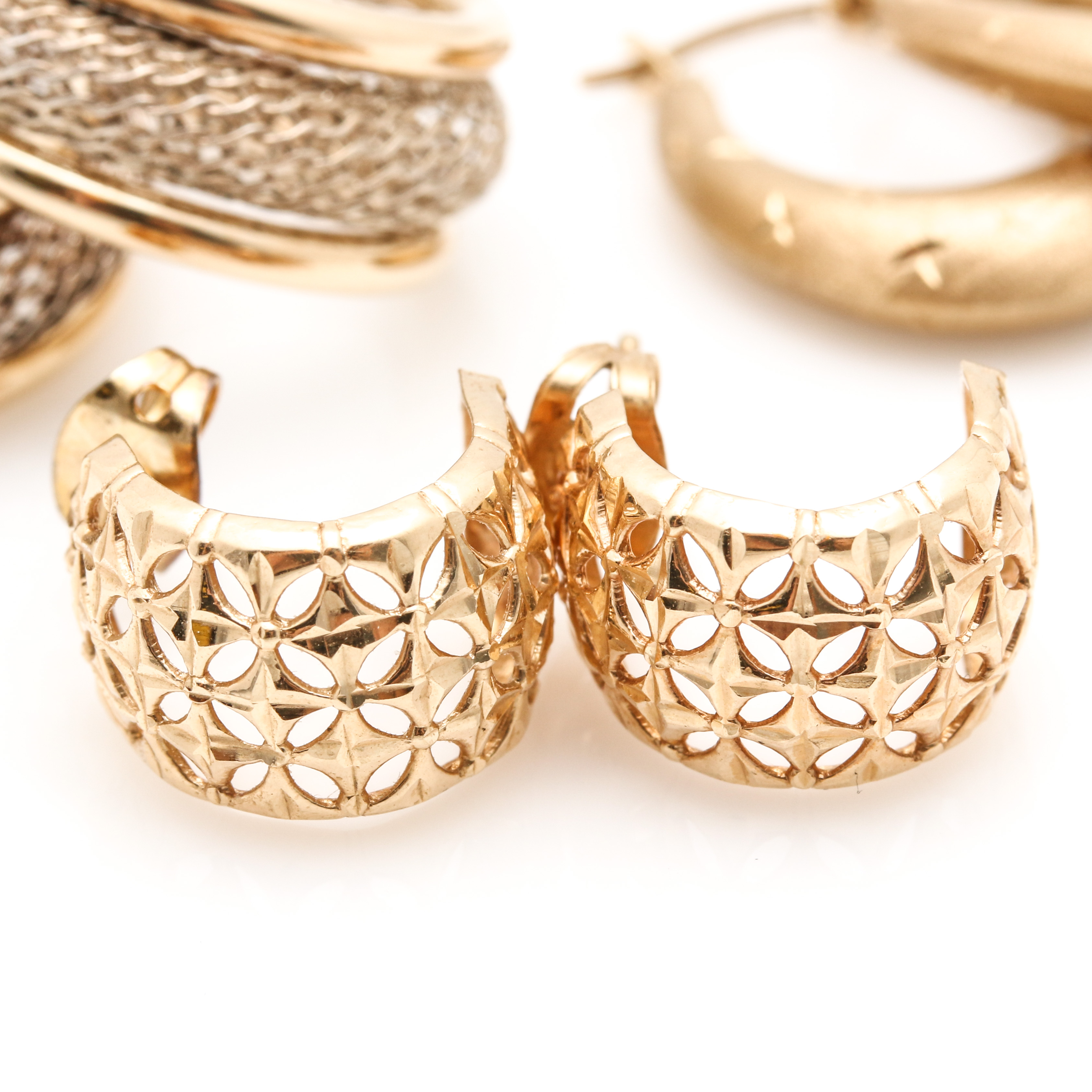 Selection of 14K Yellow Gold and Two Tone Hoop Earrings