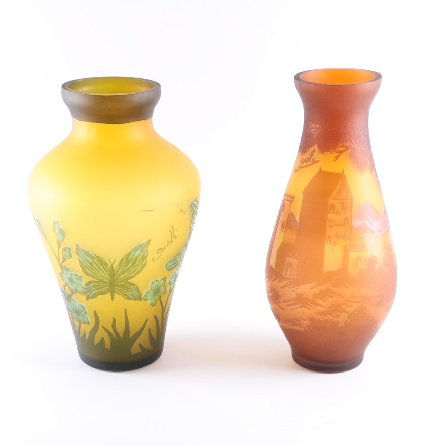 Reproduction Émile Gallé Art Nouveau Style Glass Vases