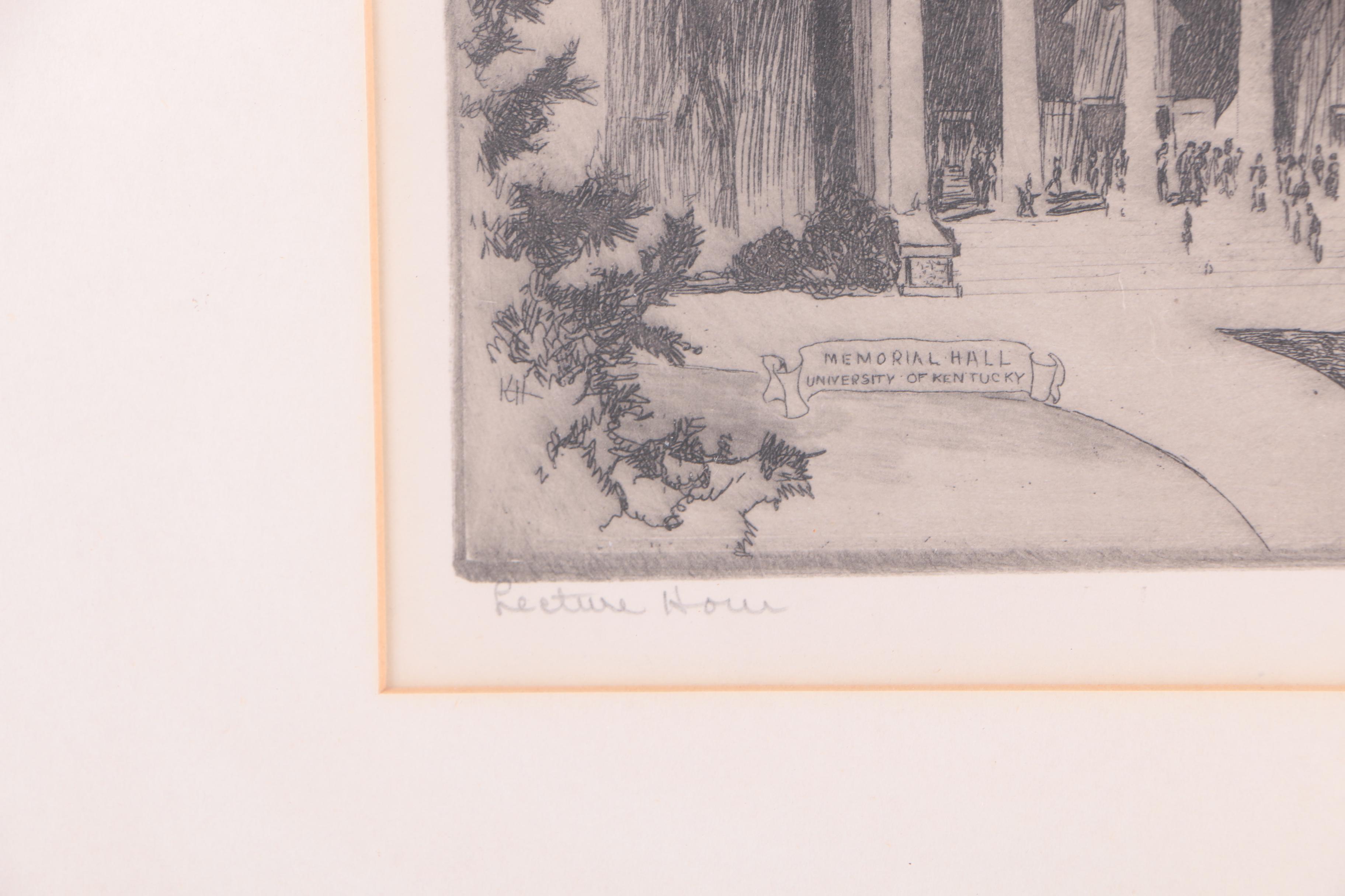 Kent Hagerman Etching of University of Kentucky's Memorial Hall "Lecture Hour"