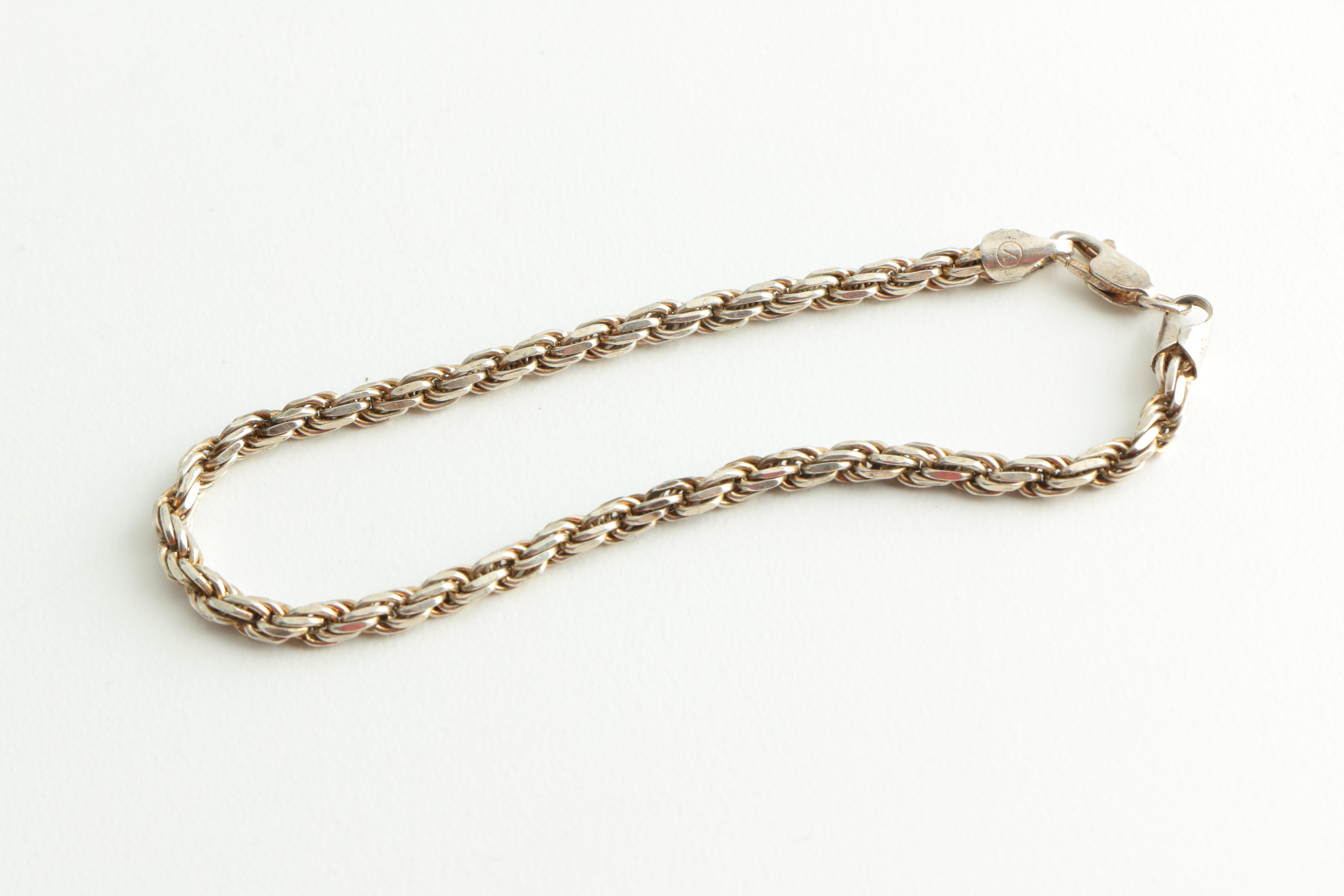 Sterling Silver Chain Bracelets and Necklace Including Taxco