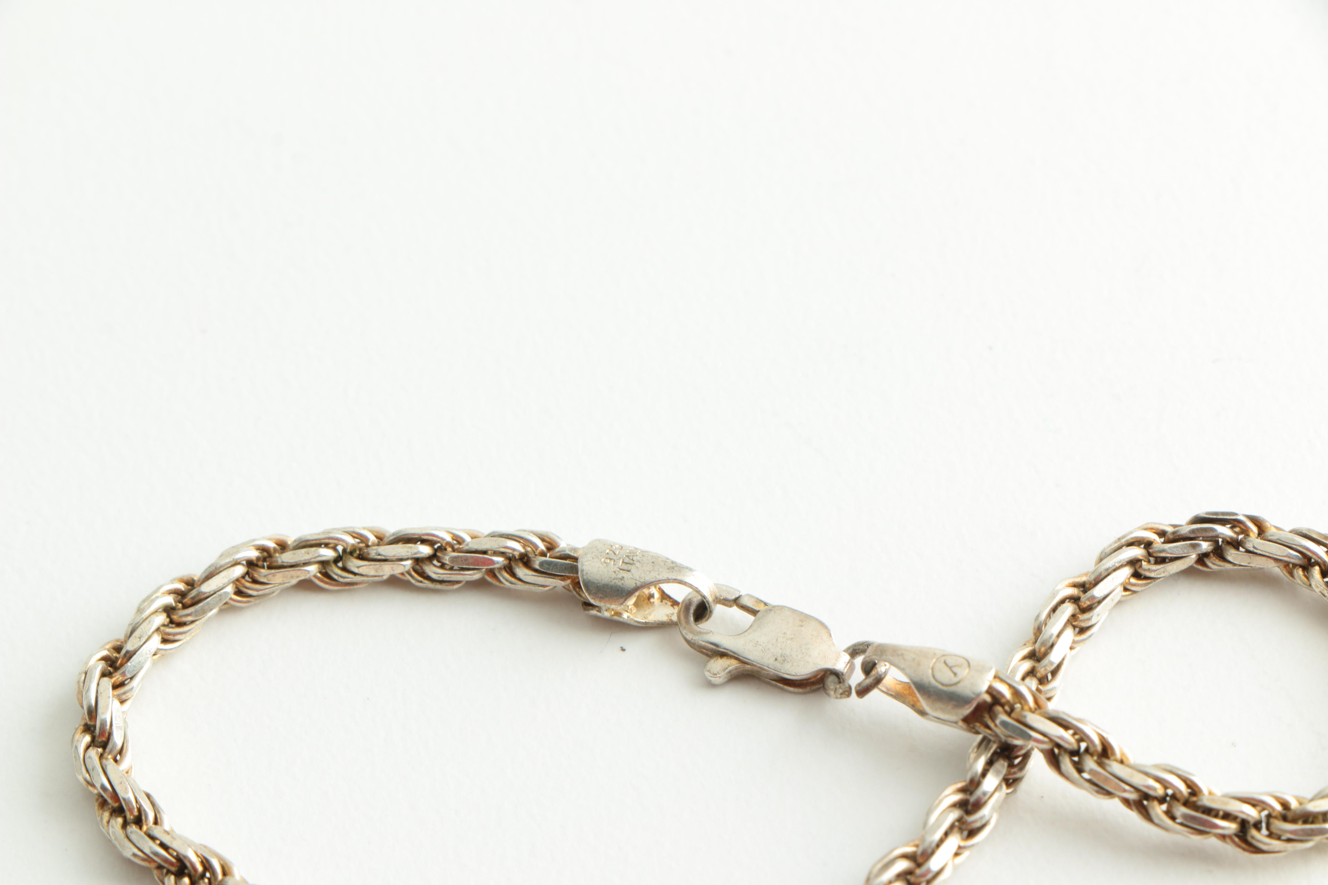 Sterling Silver Chain Bracelets and Necklace Including Taxco