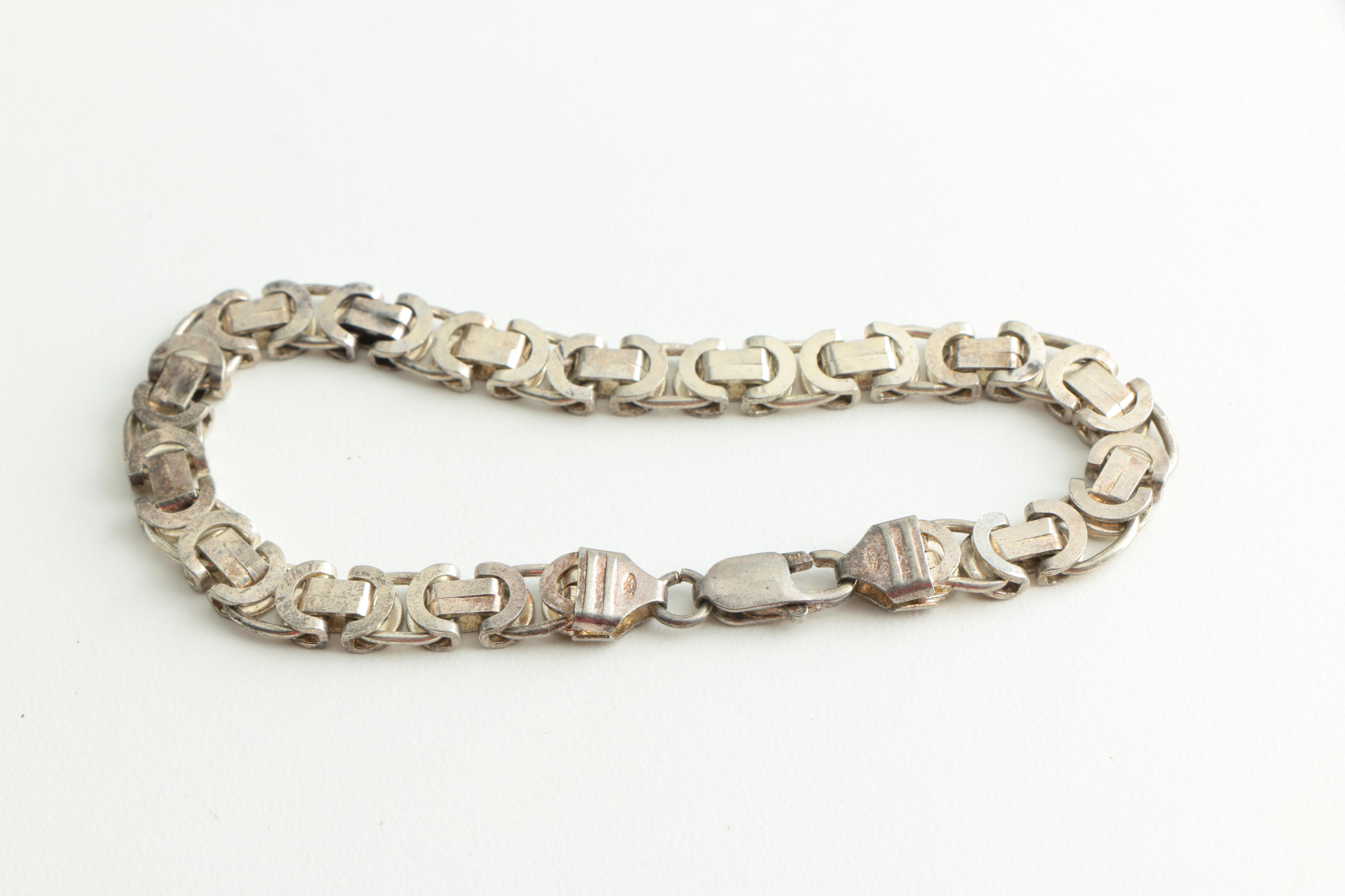 Sterling Silver Chain Bracelets and Necklace Including Taxco