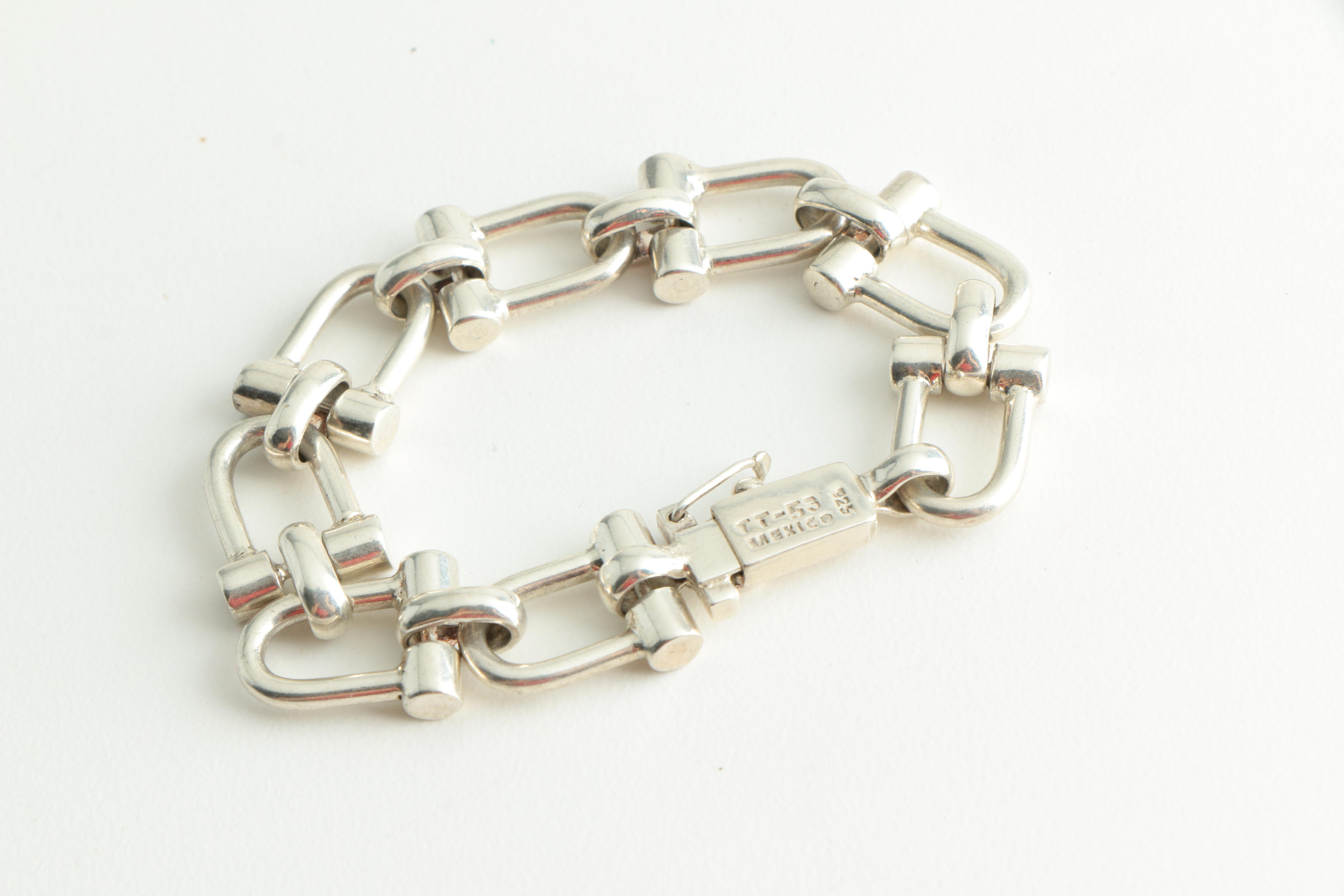 Sterling Silver Chain Bracelets and Necklace Including Taxco