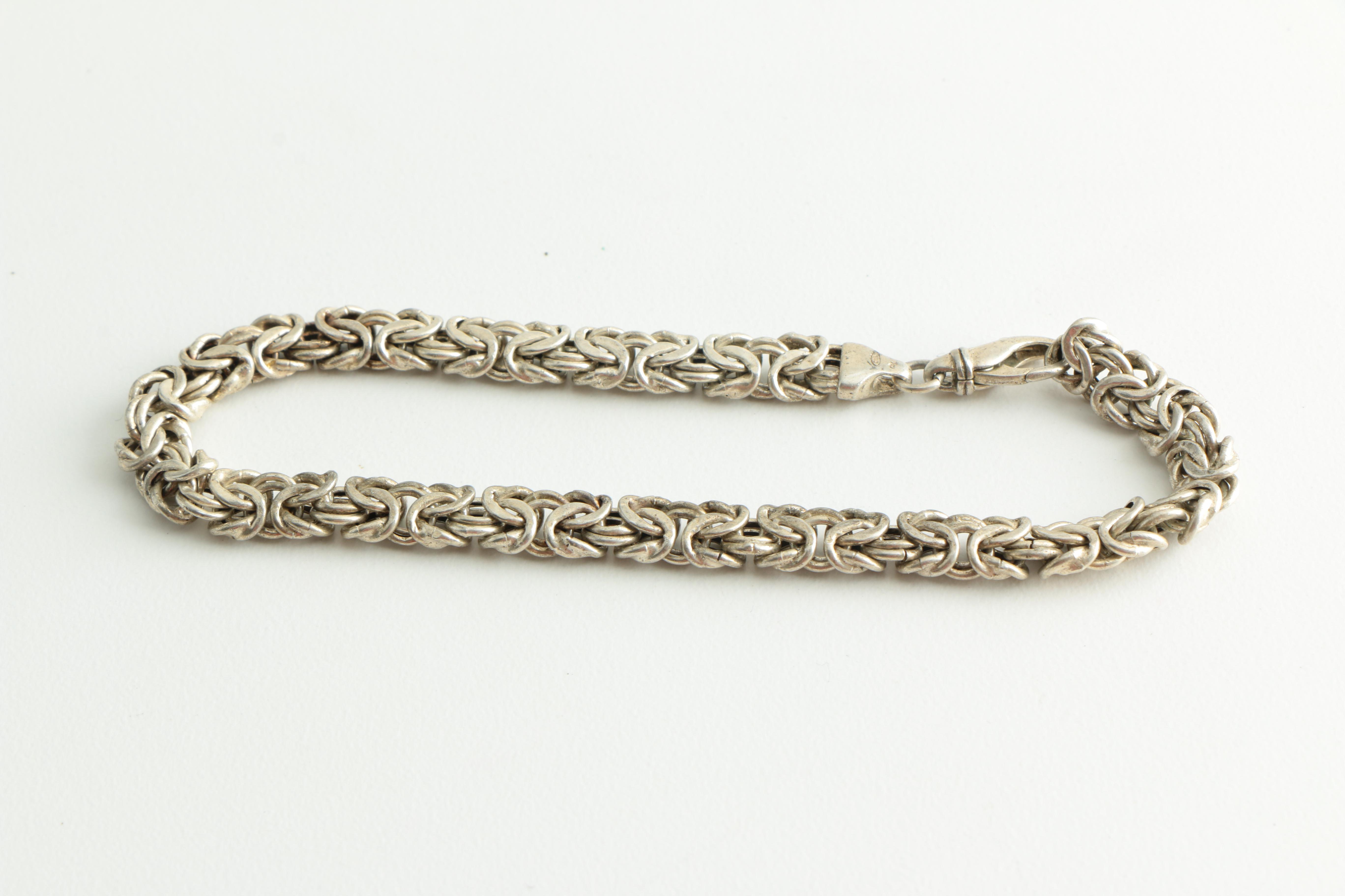 Sterling Silver Chain Bracelets and Necklace Including Taxco