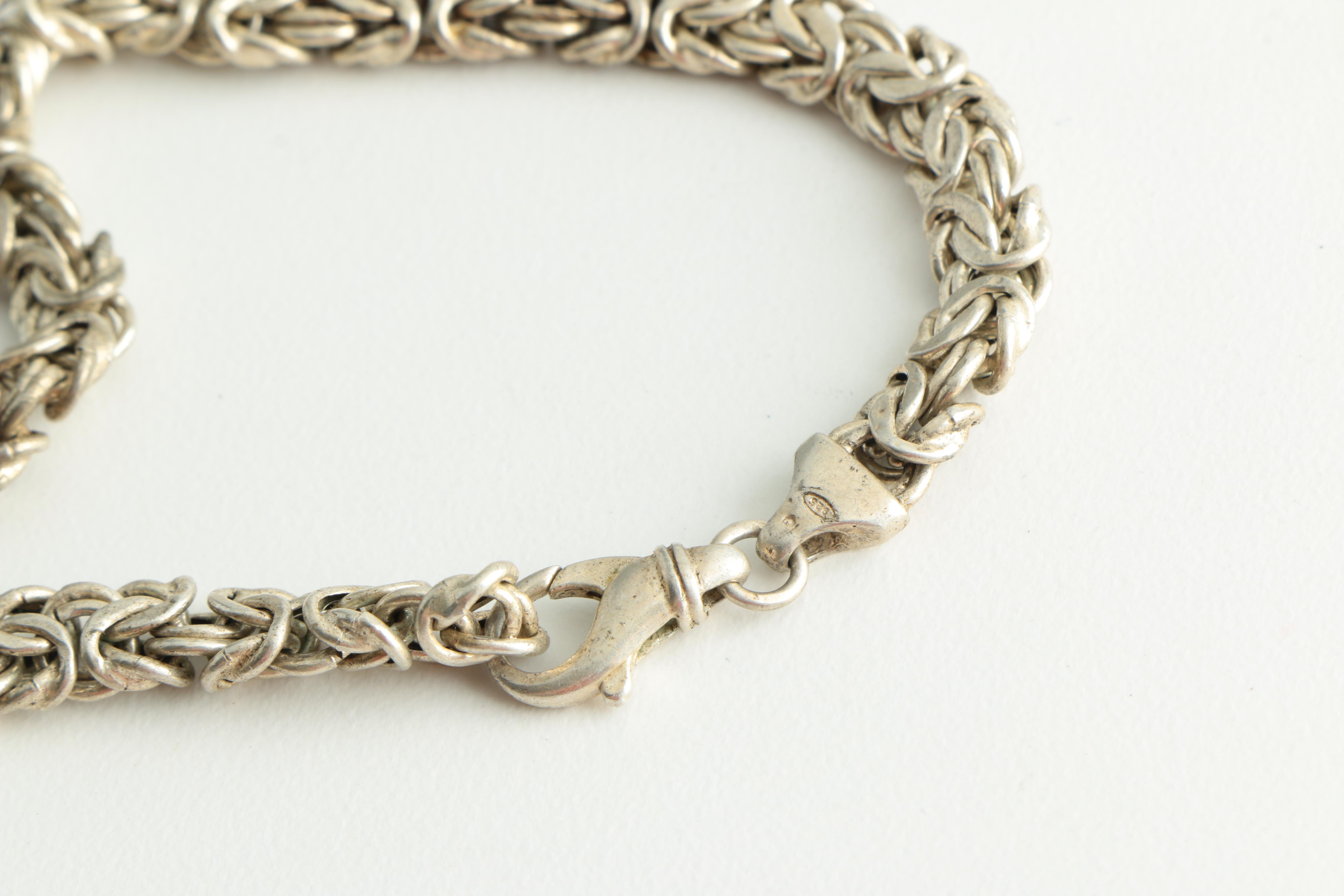 Sterling Silver Chain Bracelets and Necklace Including Taxco