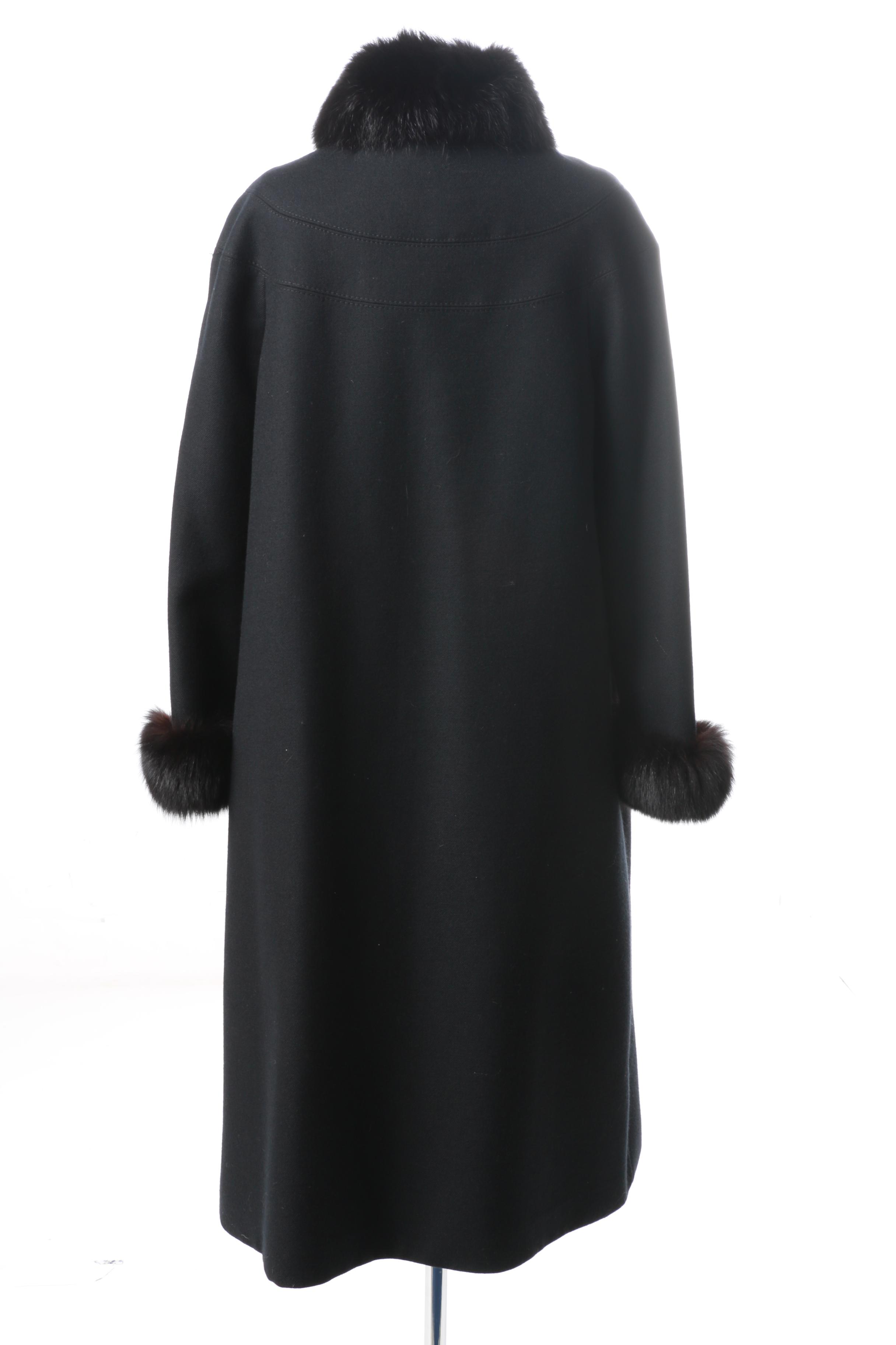 Baldin-Brussels Women's Wool Coat with Fox Fur Trim