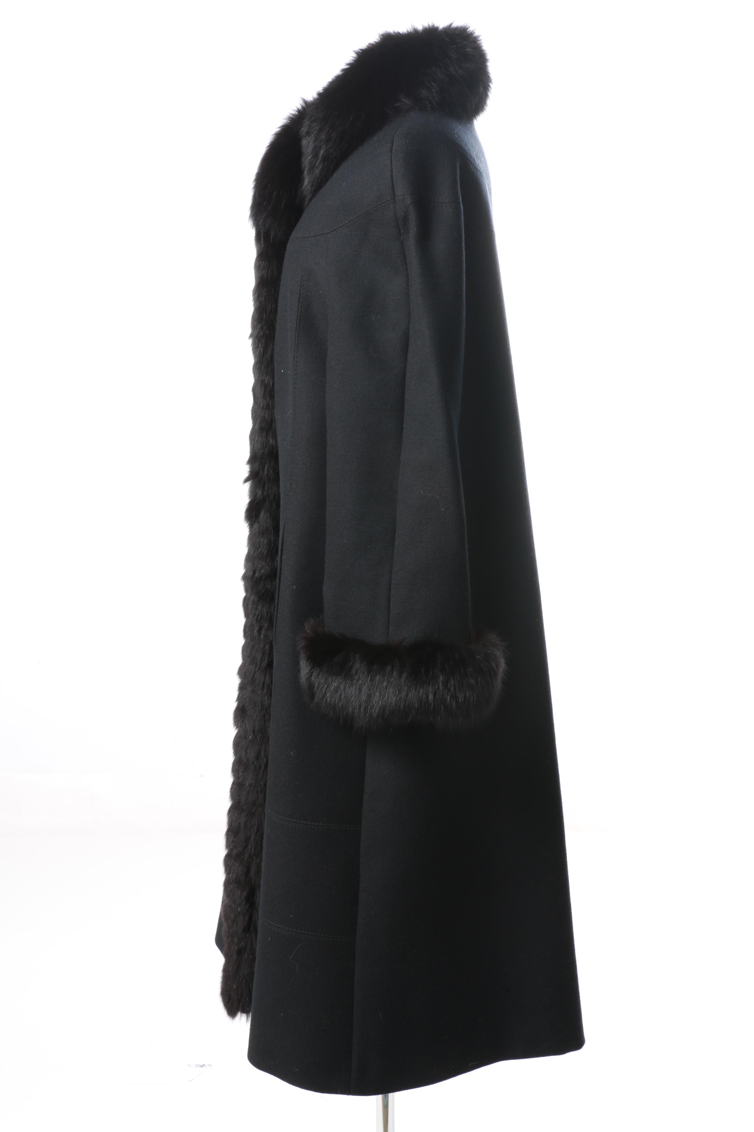 Baldin-Brussels Women's Wool Coat with Fox Fur Trim