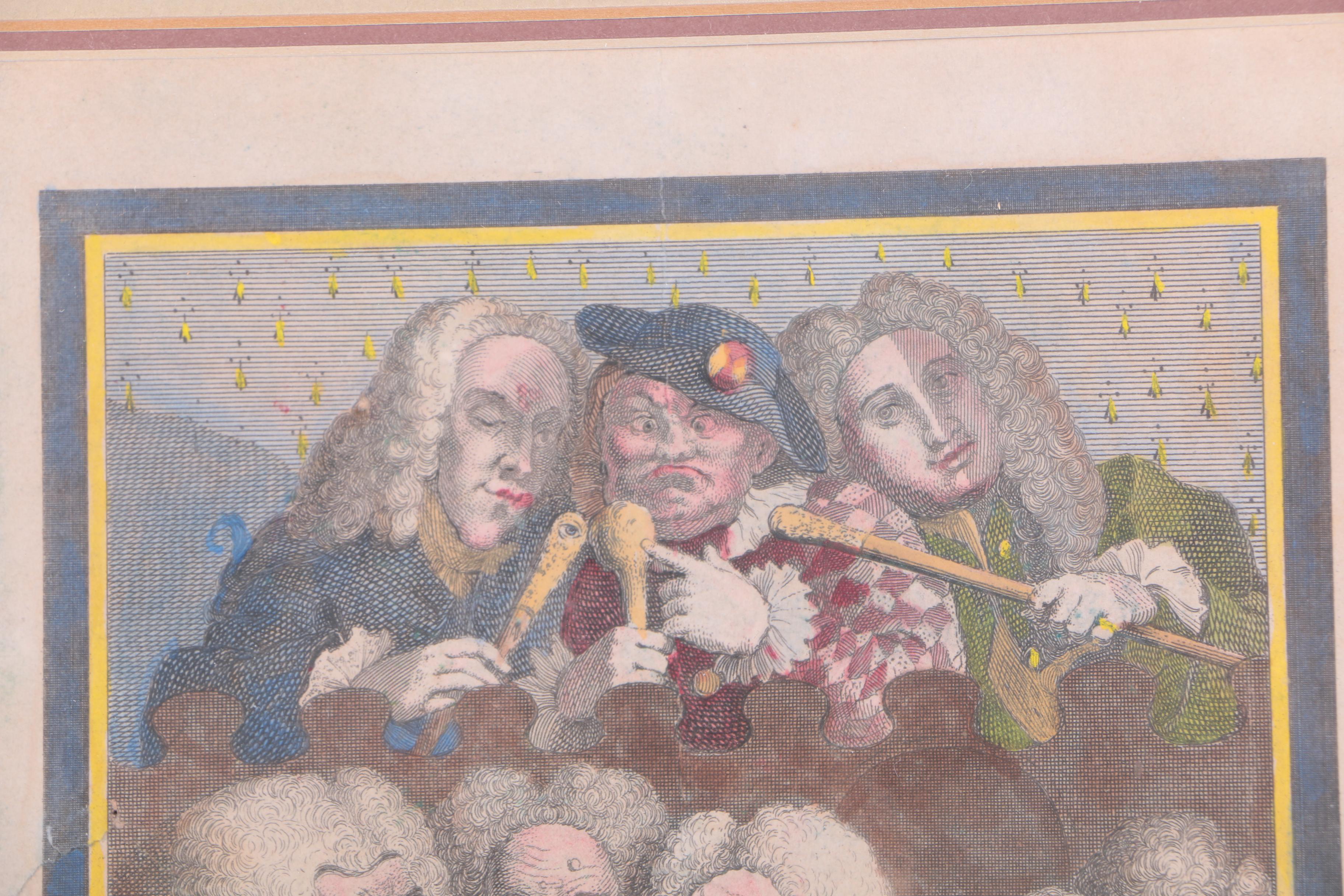 Two Hand-Colored Lithographs After William Hogarth