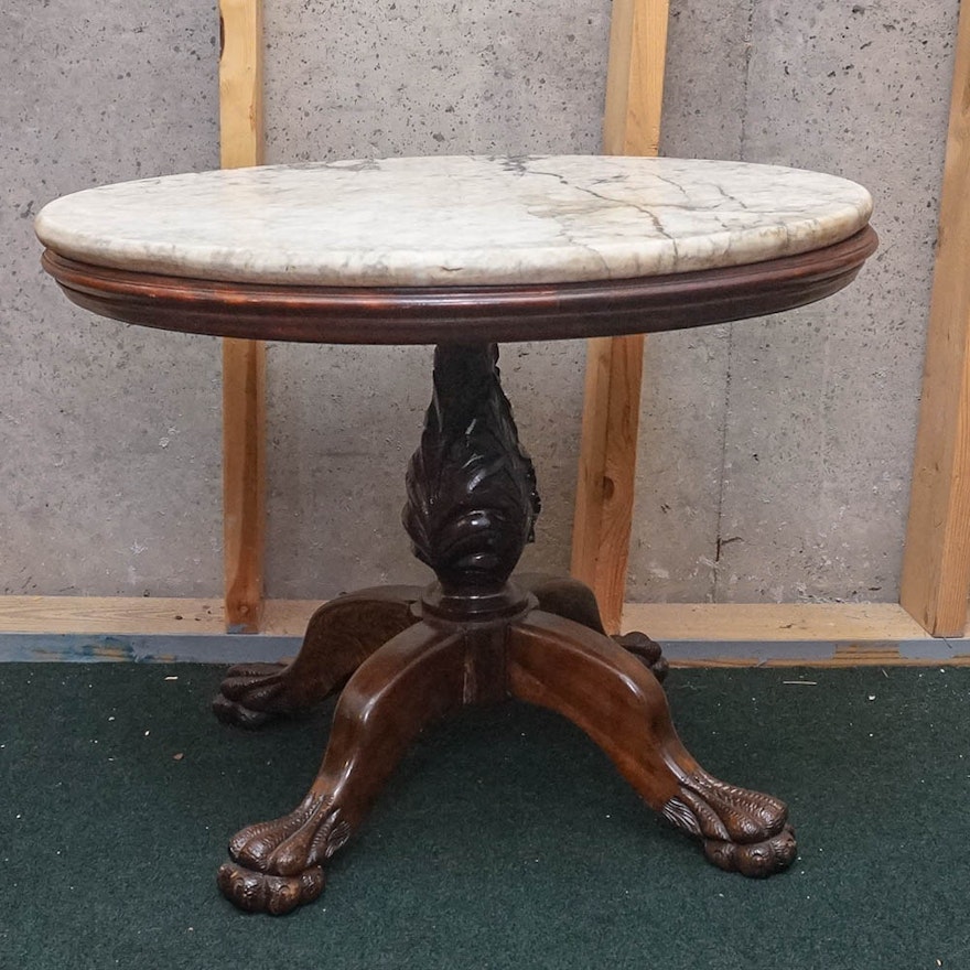 Victorian Style Marble Top Pedestal Table
