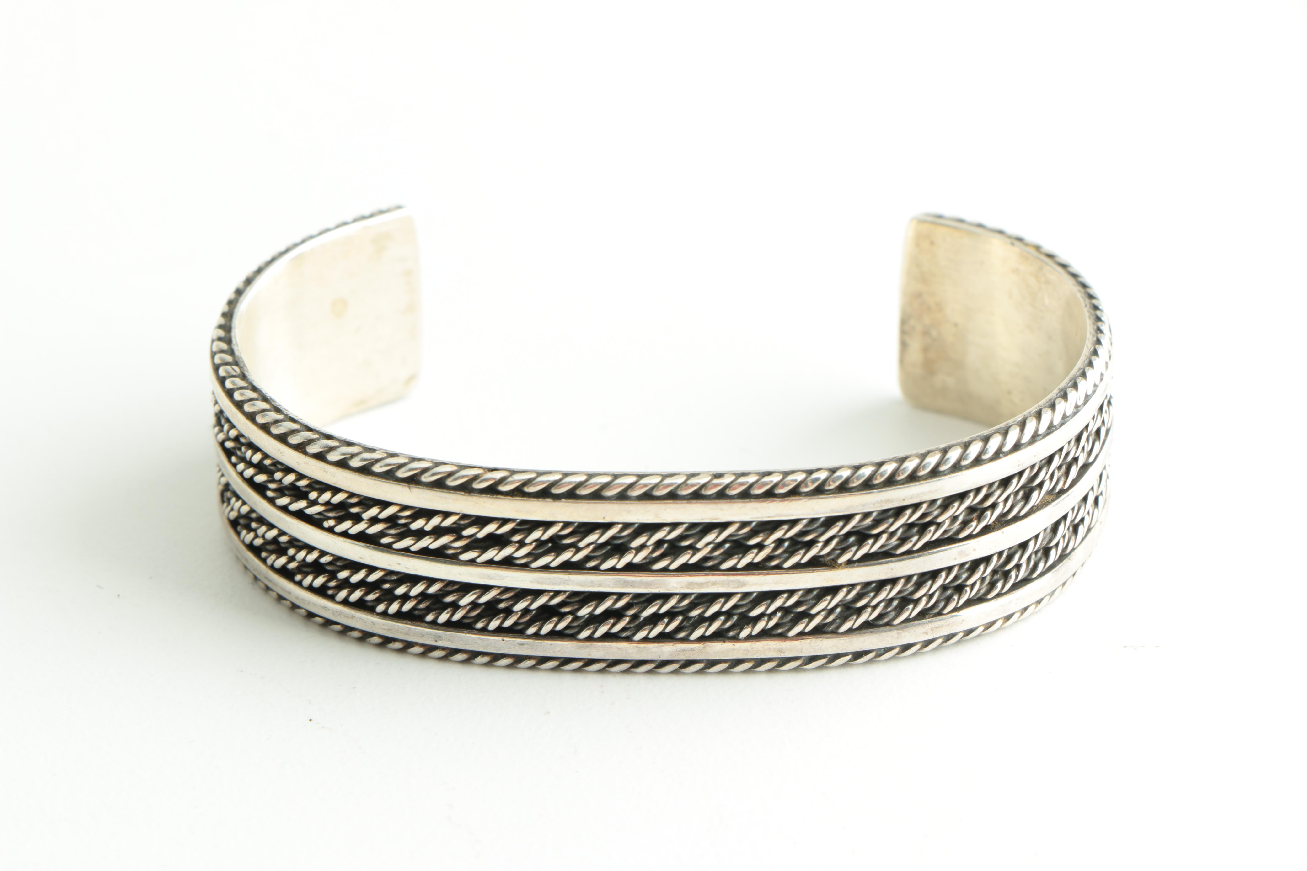 Sterling Silver Cuff Bracelet and Beaded Necklace