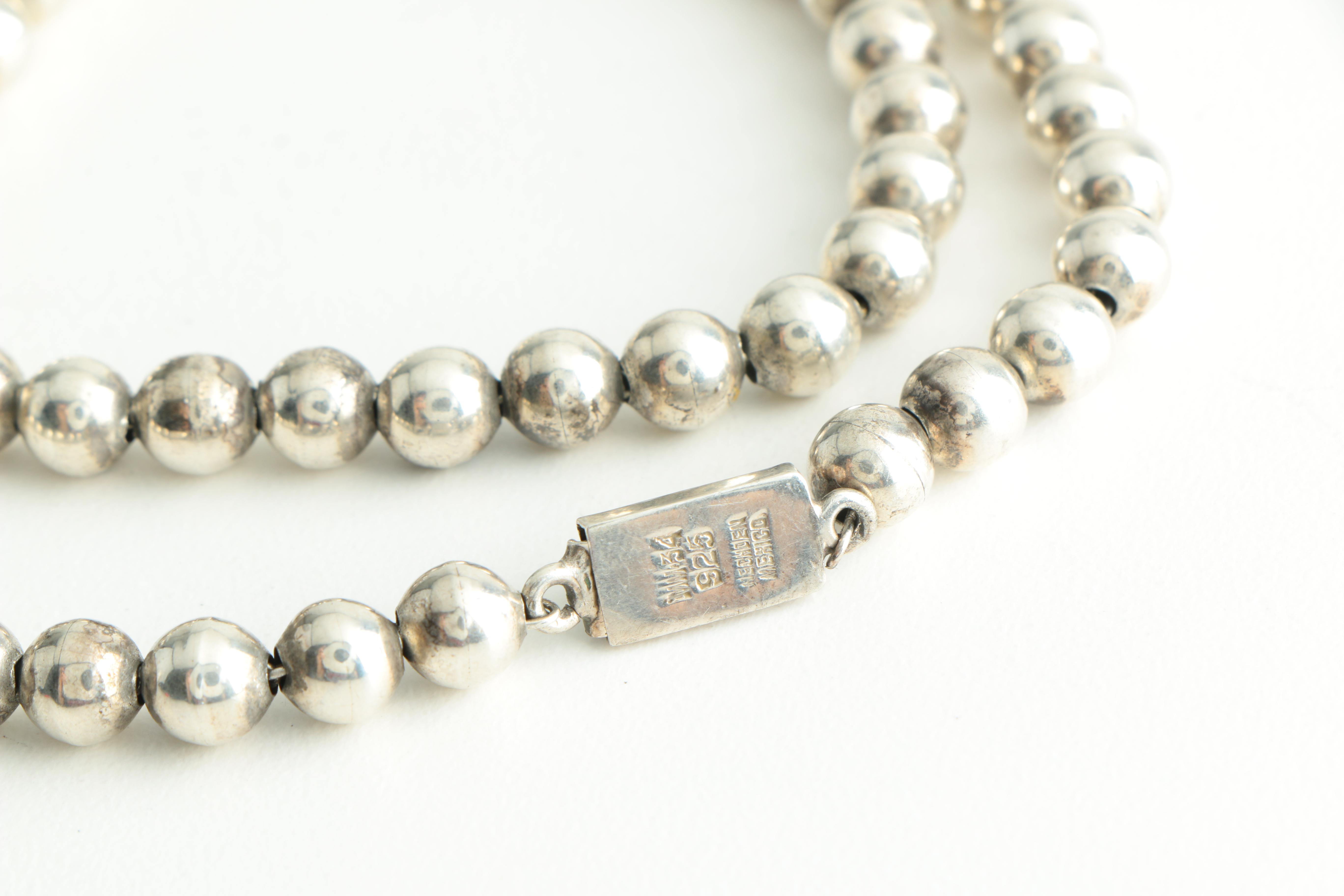 Sterling Silver Cuff Bracelet and Beaded Necklace