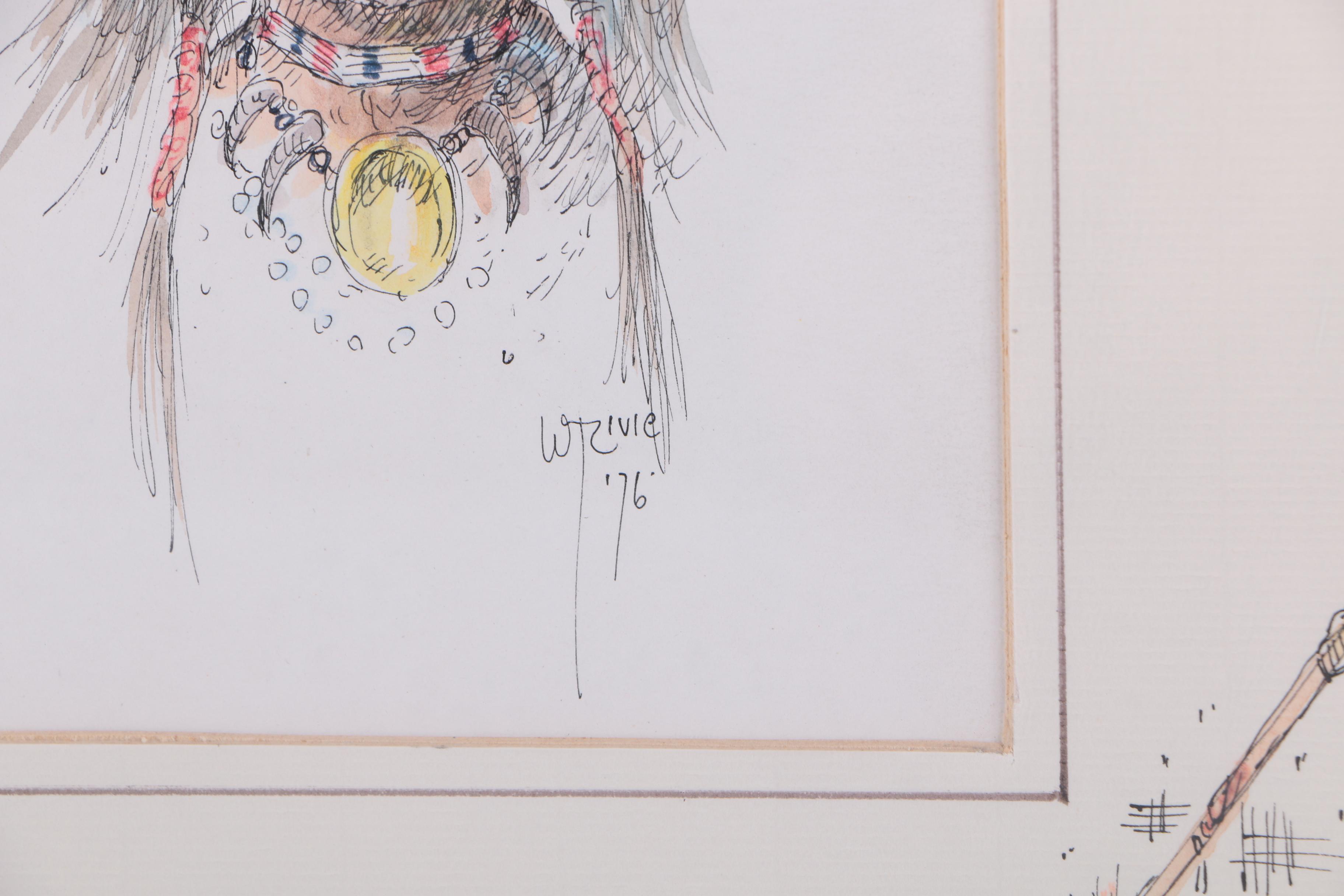 William Zivic Ink and Watercolor on Paper "Arapahoe" Native American Portrait
