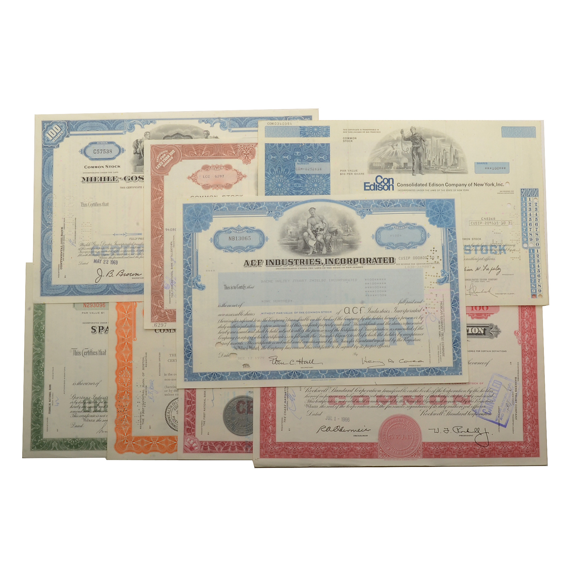 Eight Cancelled Stock Certificates
