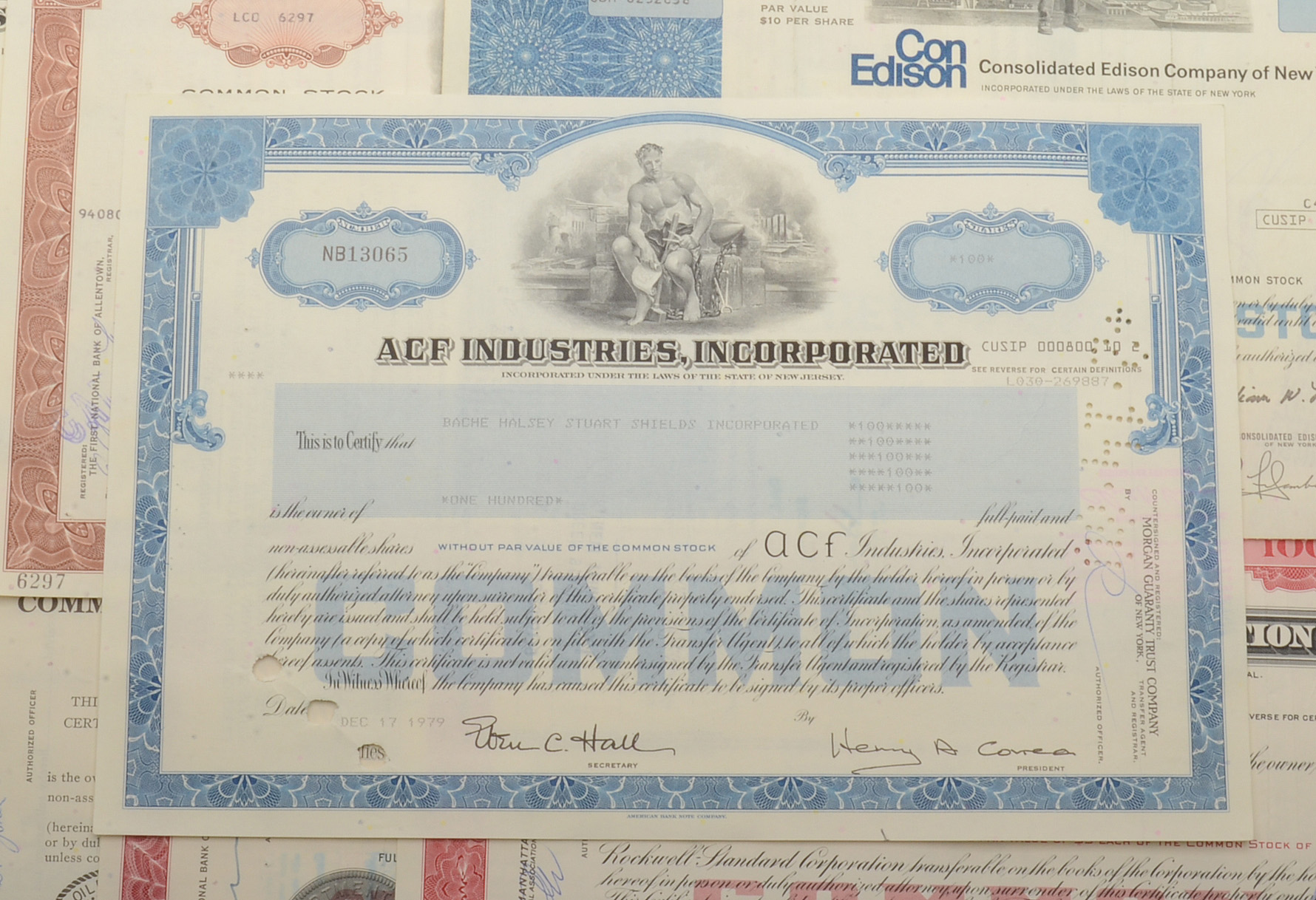 Eight Cancelled Stock Certificates